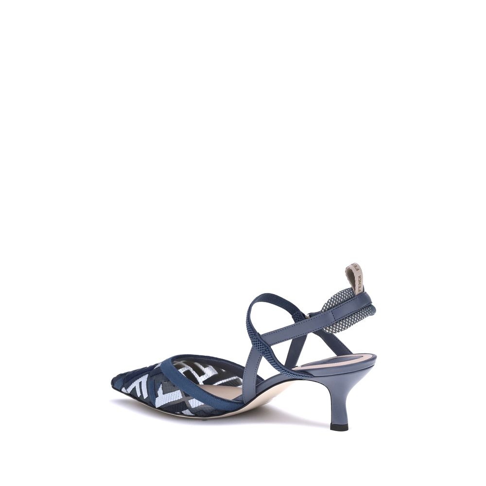 Fendi Blue Polyamide Mid Heel Pumps