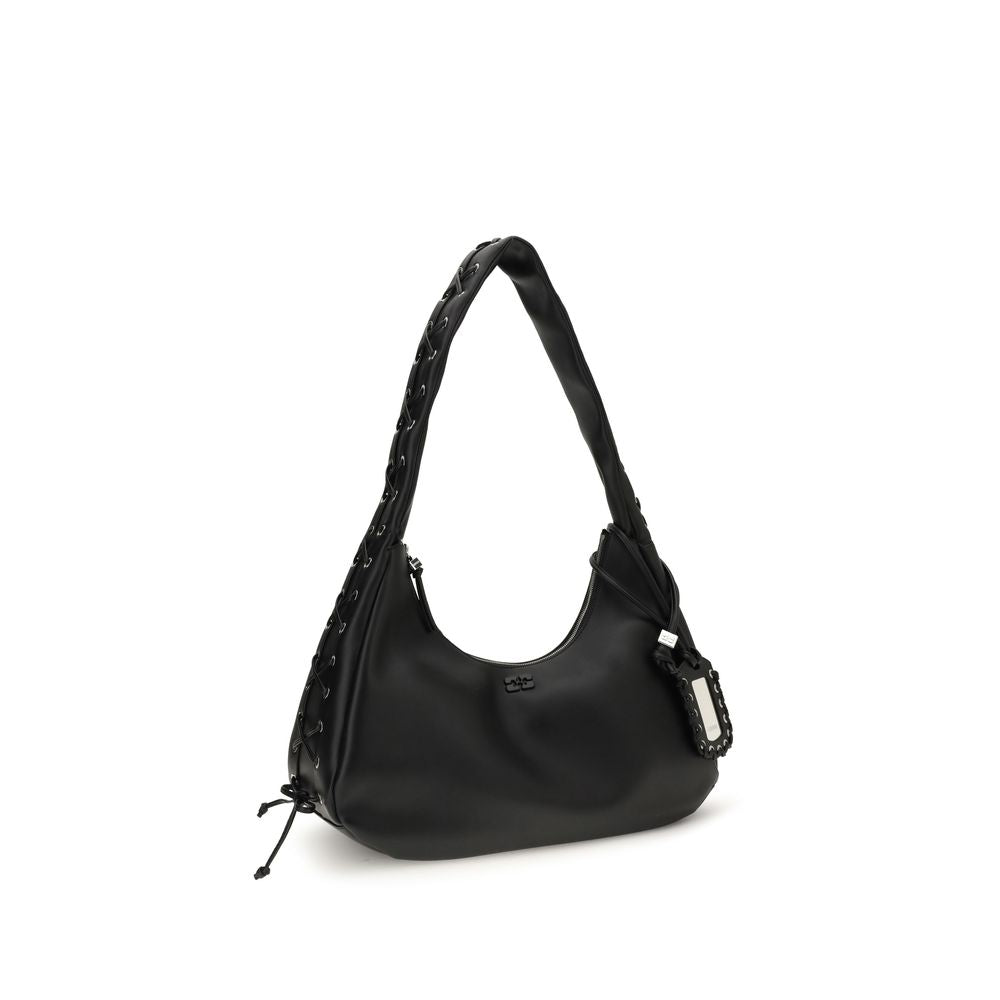 Ganni Black Recycled Leather Shoulder Bag