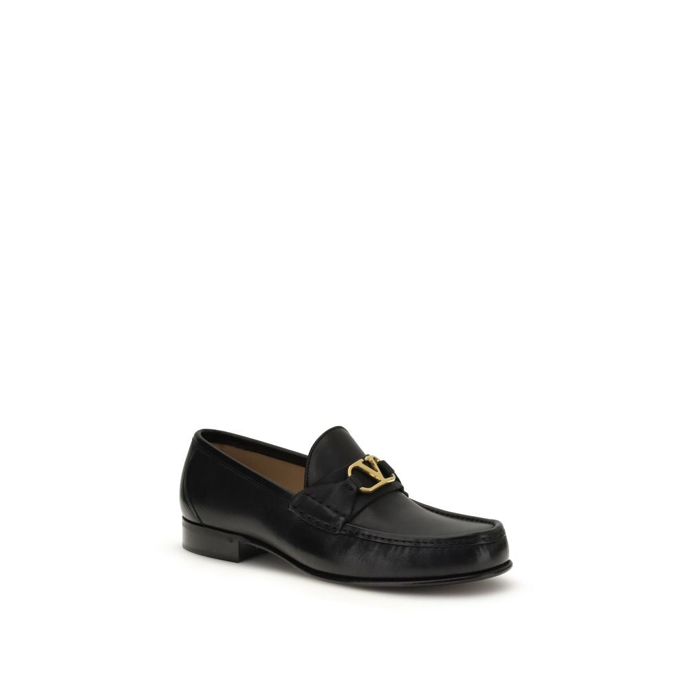 Valentino Garavani Black Calf Leather Bos Taurus Slip-On Loafers