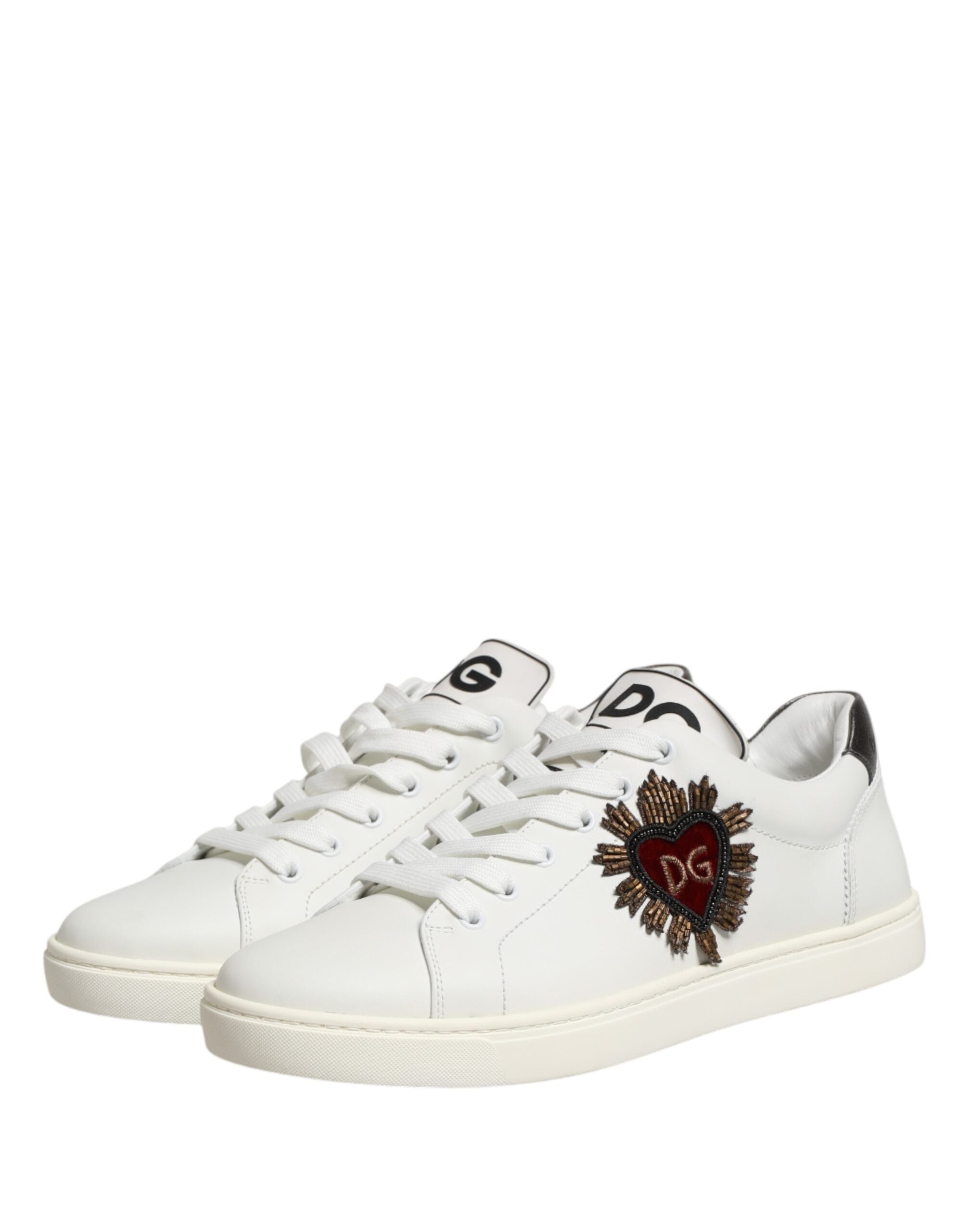 Dolce & Gabbana White Leather Sacred Heart Patch Sneakers Shoes