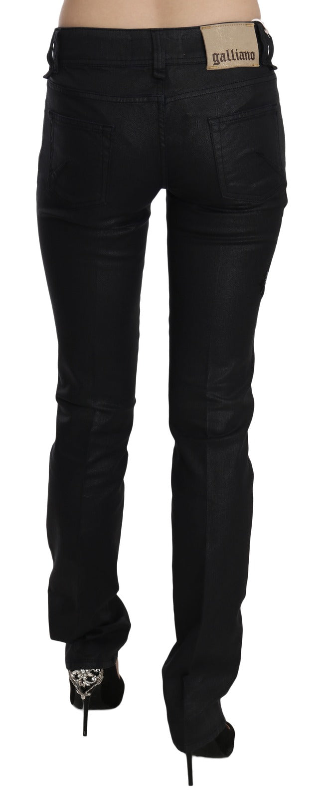 John Galliano Black Swan Blumenbestickte Mid-Waist Skinny Jeans
