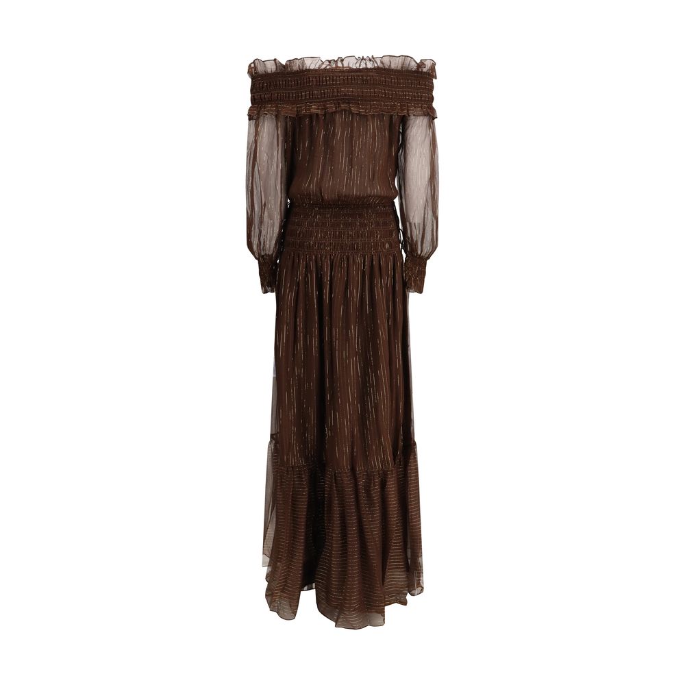 Self-Portrait Brown Silk Long Dress