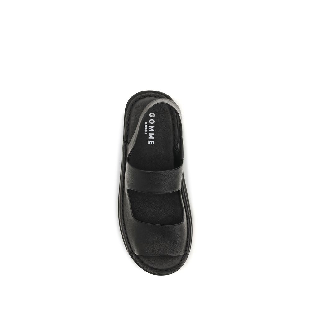 Marsell Black Calf Leather Bos Taurus Flat Sandals