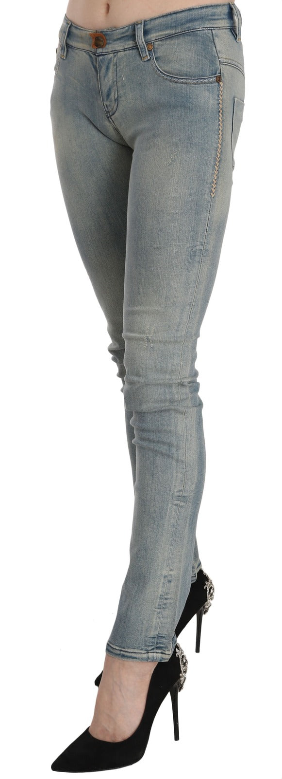 PLEIN SUD Hellblaue ausgewaschene Skinny Jeans mit mittlerer Leibhöhe