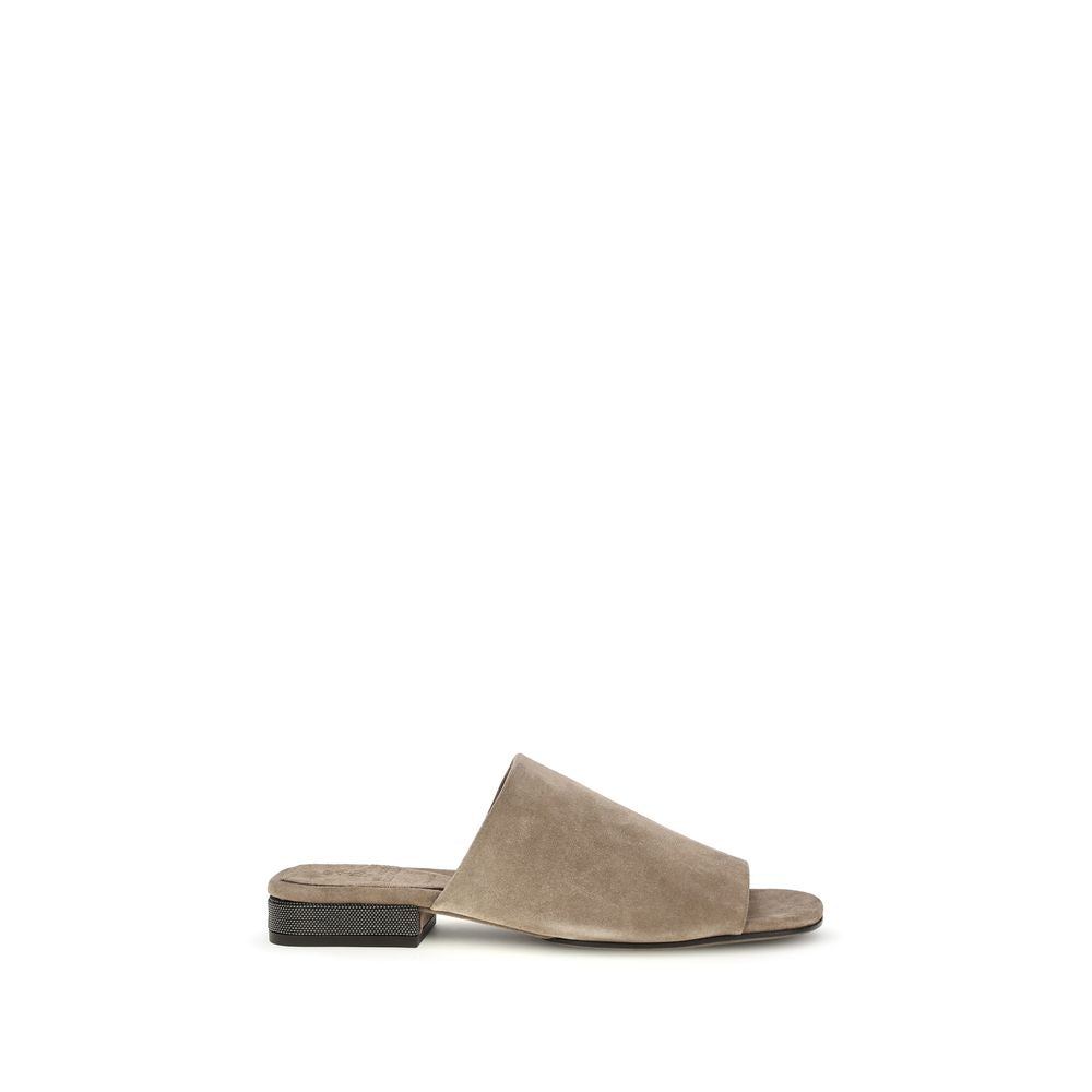 Brunello Cucinelli Gray Calf Leather Bos Taurus Mules