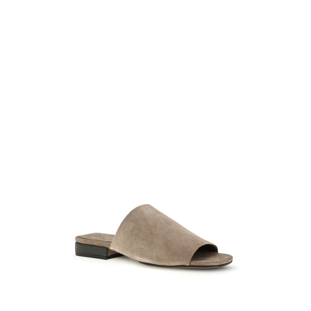 Brunello Cucinelli Gray Calf Leather Bos Taurus Mules