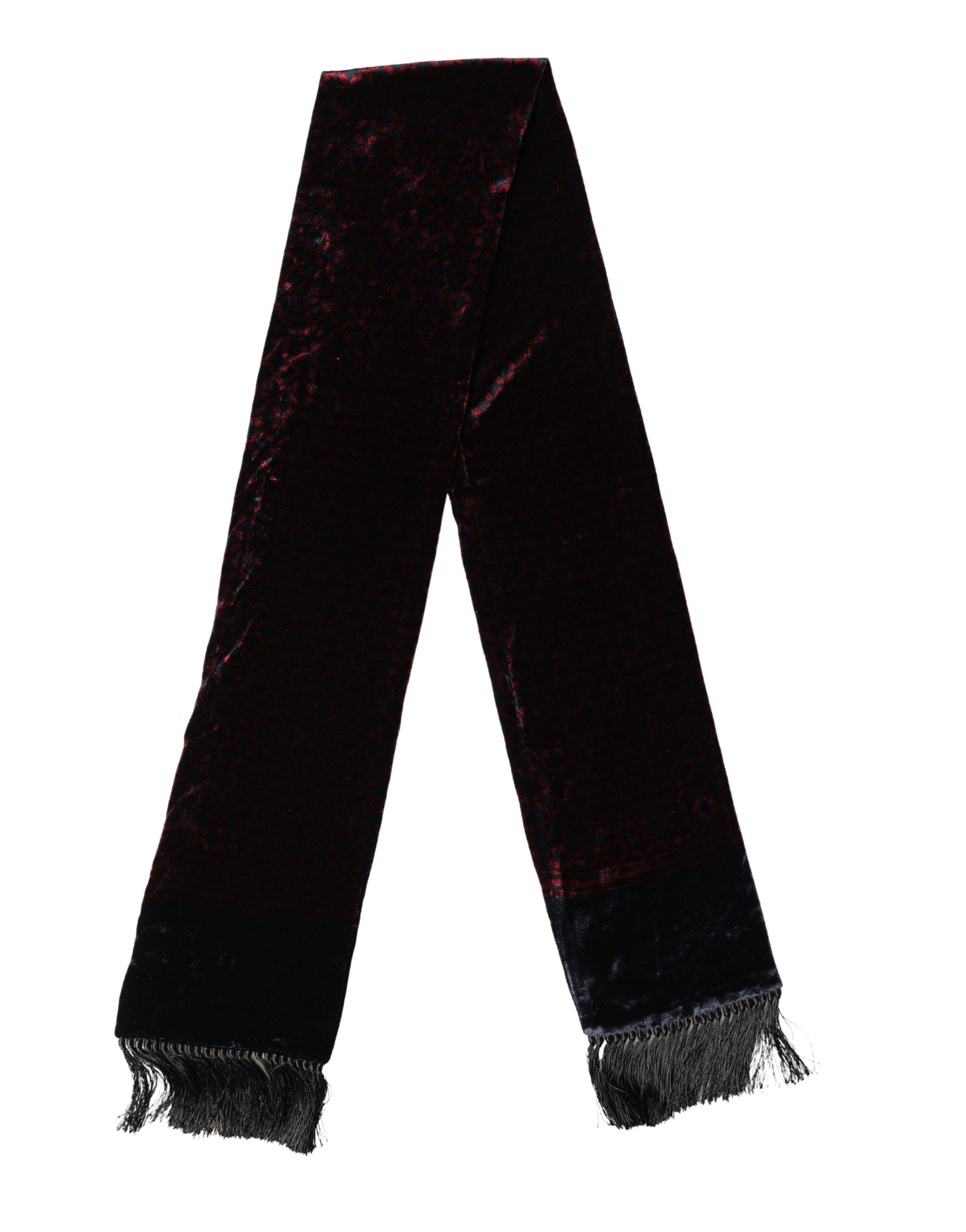 Dolce & Gabbana Black Red Rayon Geometric Pattern Fringe 140cm X 16cm Scarf