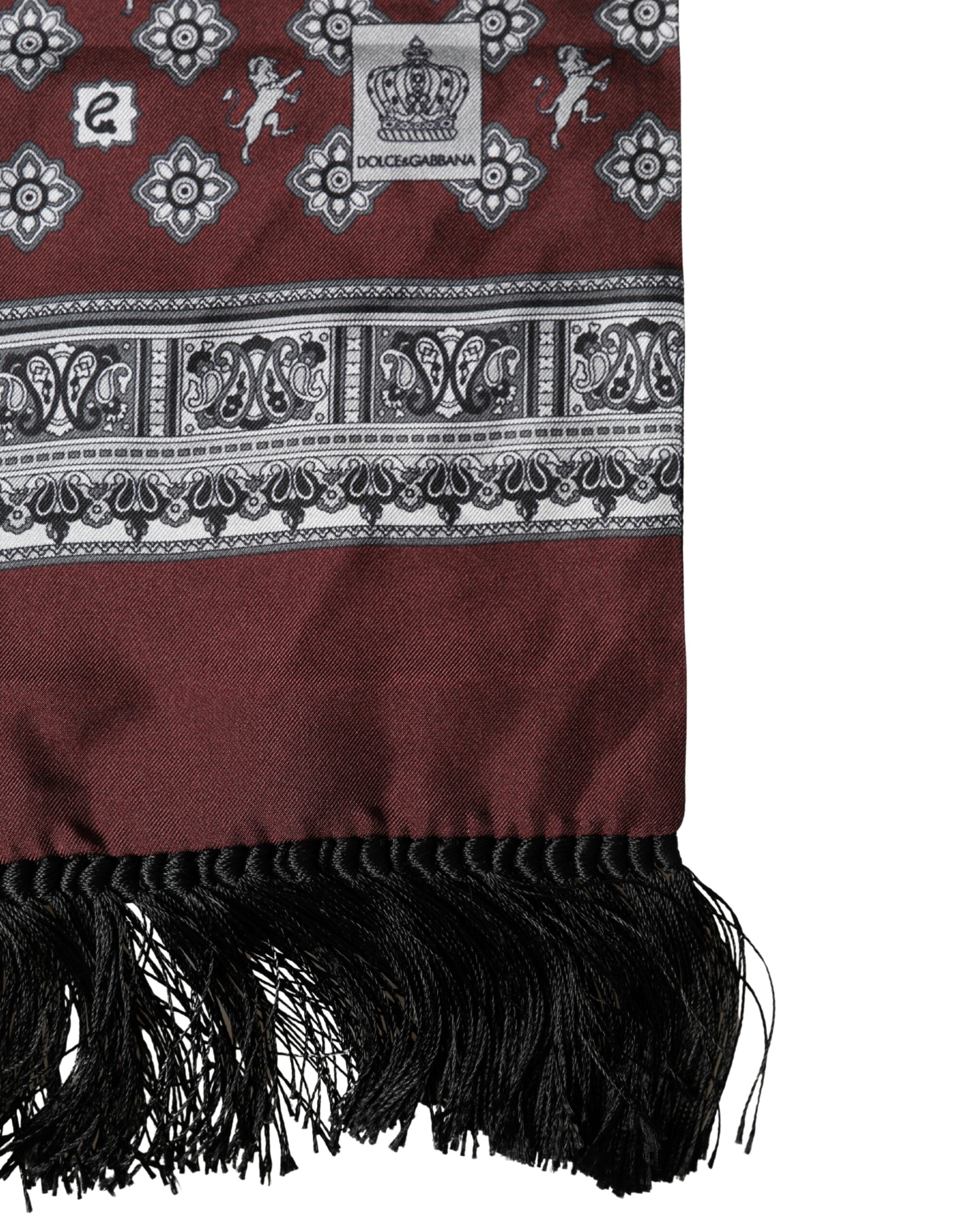 Dolce & Gabbana Bordeaux Silk Fringe Shawl Neck Wrap 142cm X 15.5cm Scarf