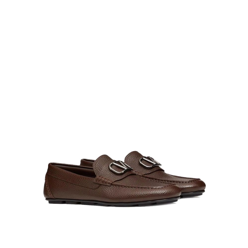 Valentino Garavani Brown Leather Slip-On Loafers