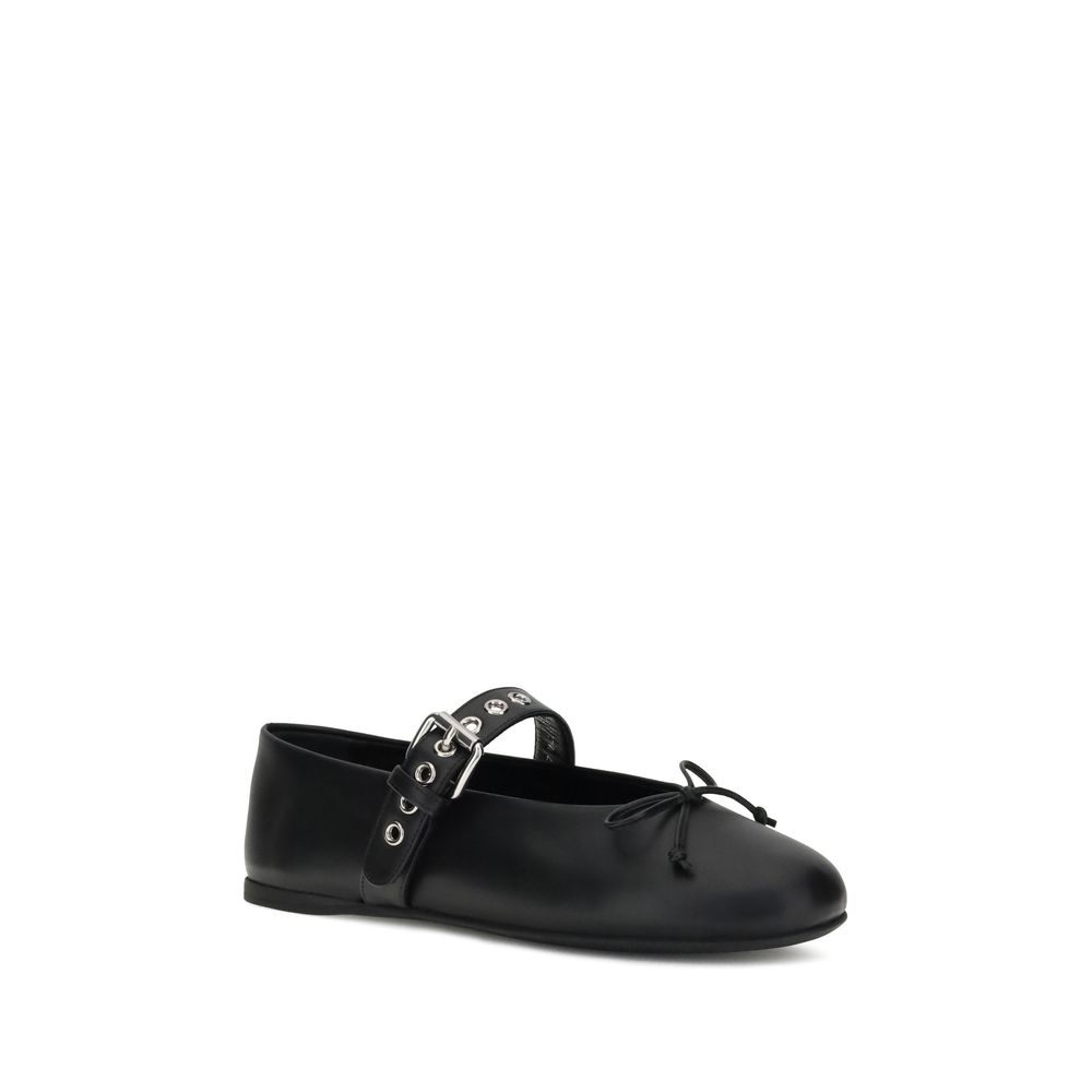 Miu Miu Black Calf Leather Bos Taurus Ballet Flats