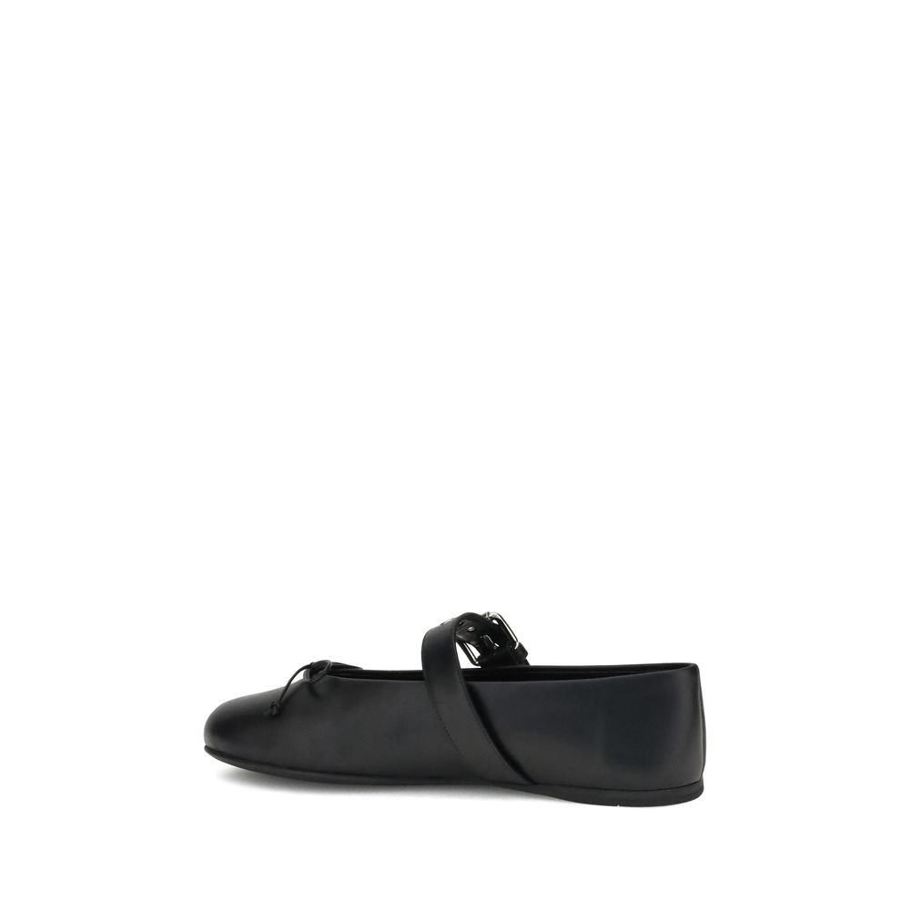 Miu Miu Black Calf Leather Bos Taurus Ballet Flats