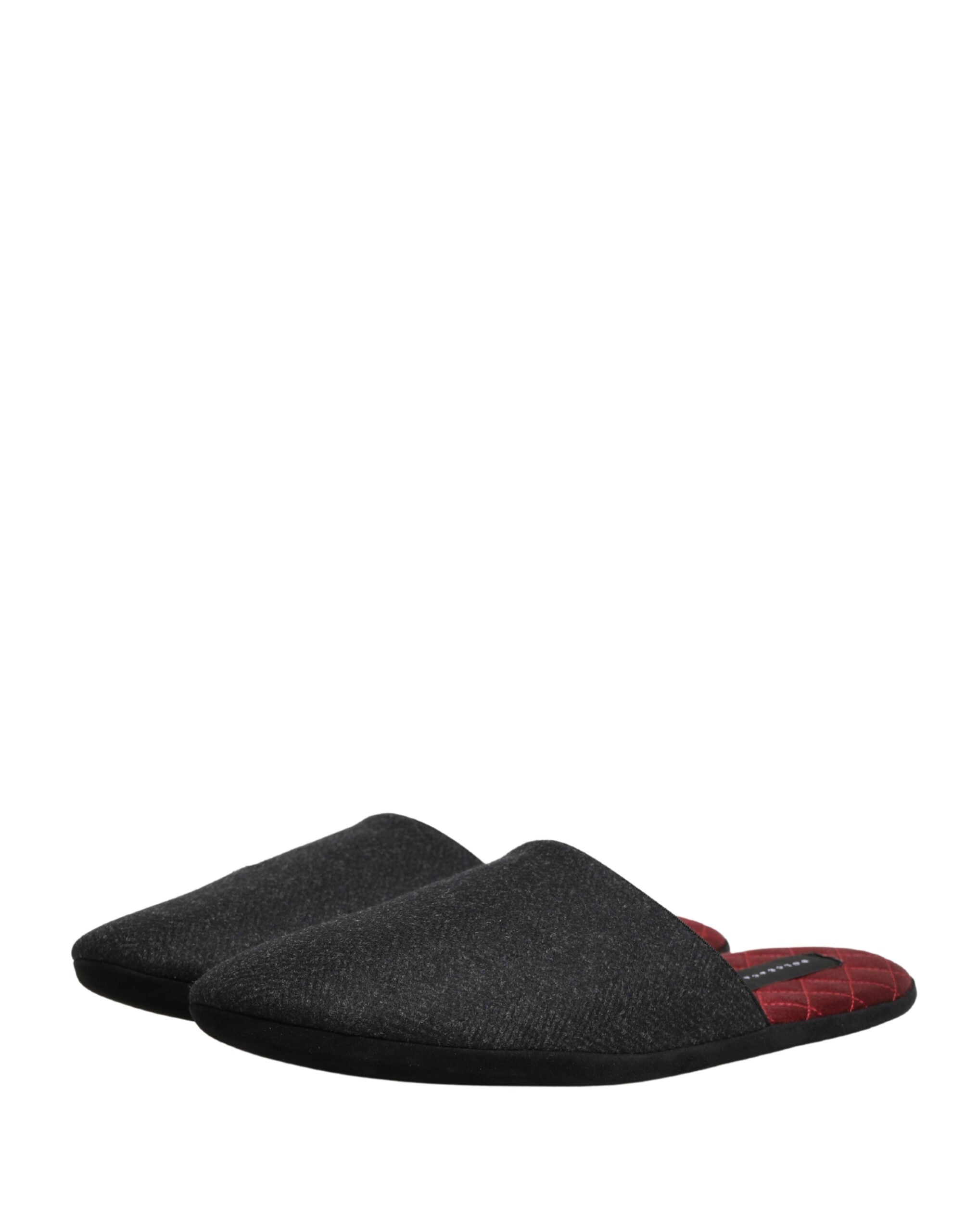 Dolce & Gabbana Anthracite Wool Cashmere Quilted Slippers Shoes
