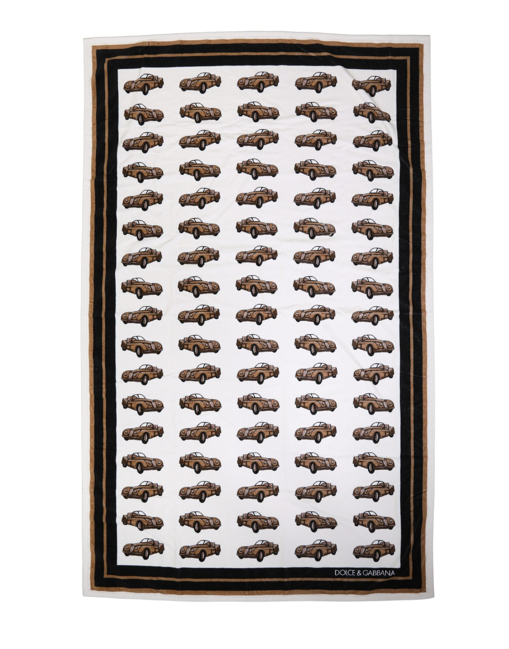 Dolce & Gabbana Towel White Cotton Car Graphic Print 115cm x 180cm Beach