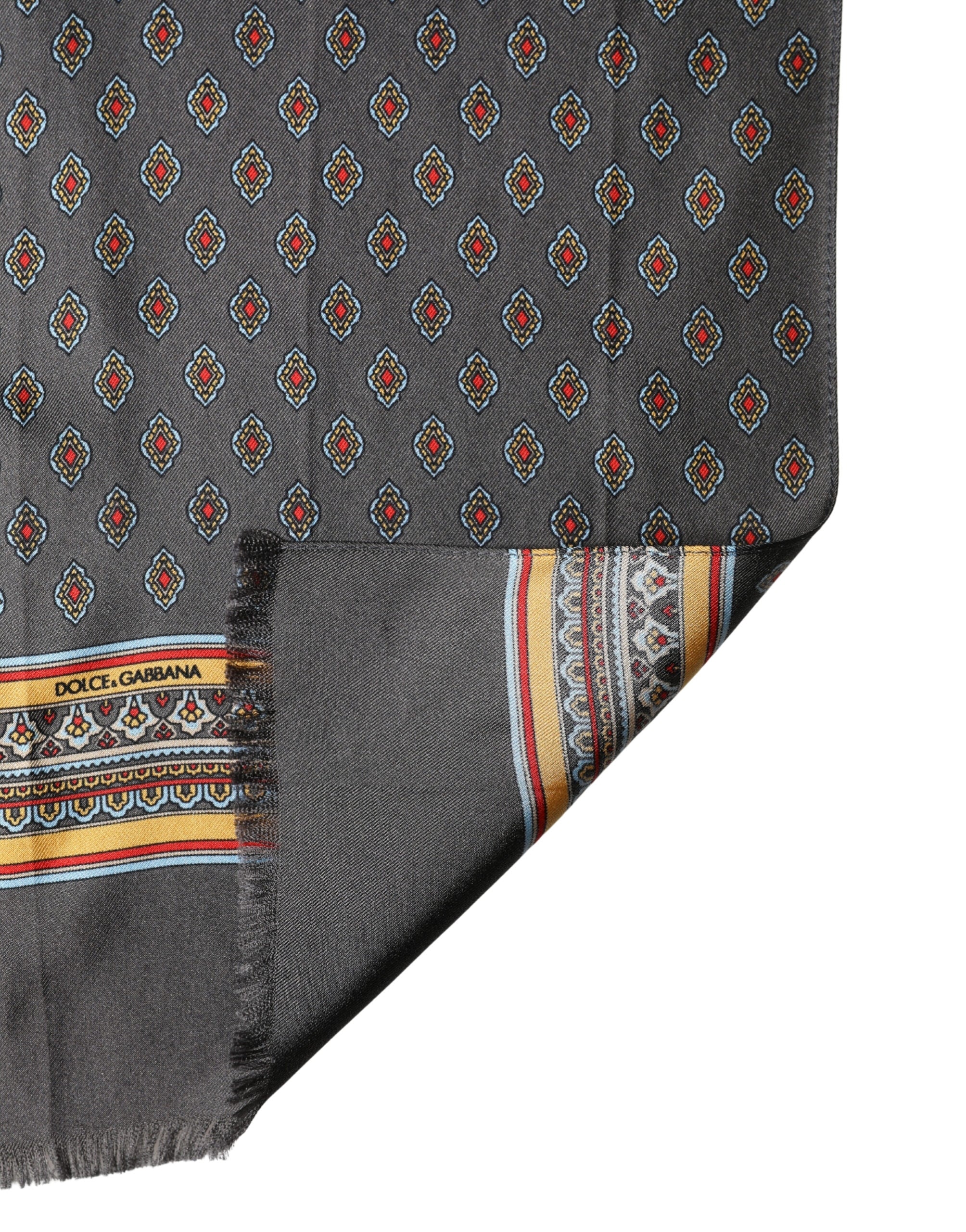 Dolce & Gabbana Gray Patterned Silk Neck Foulard 138cm x 22cm Men Scarf