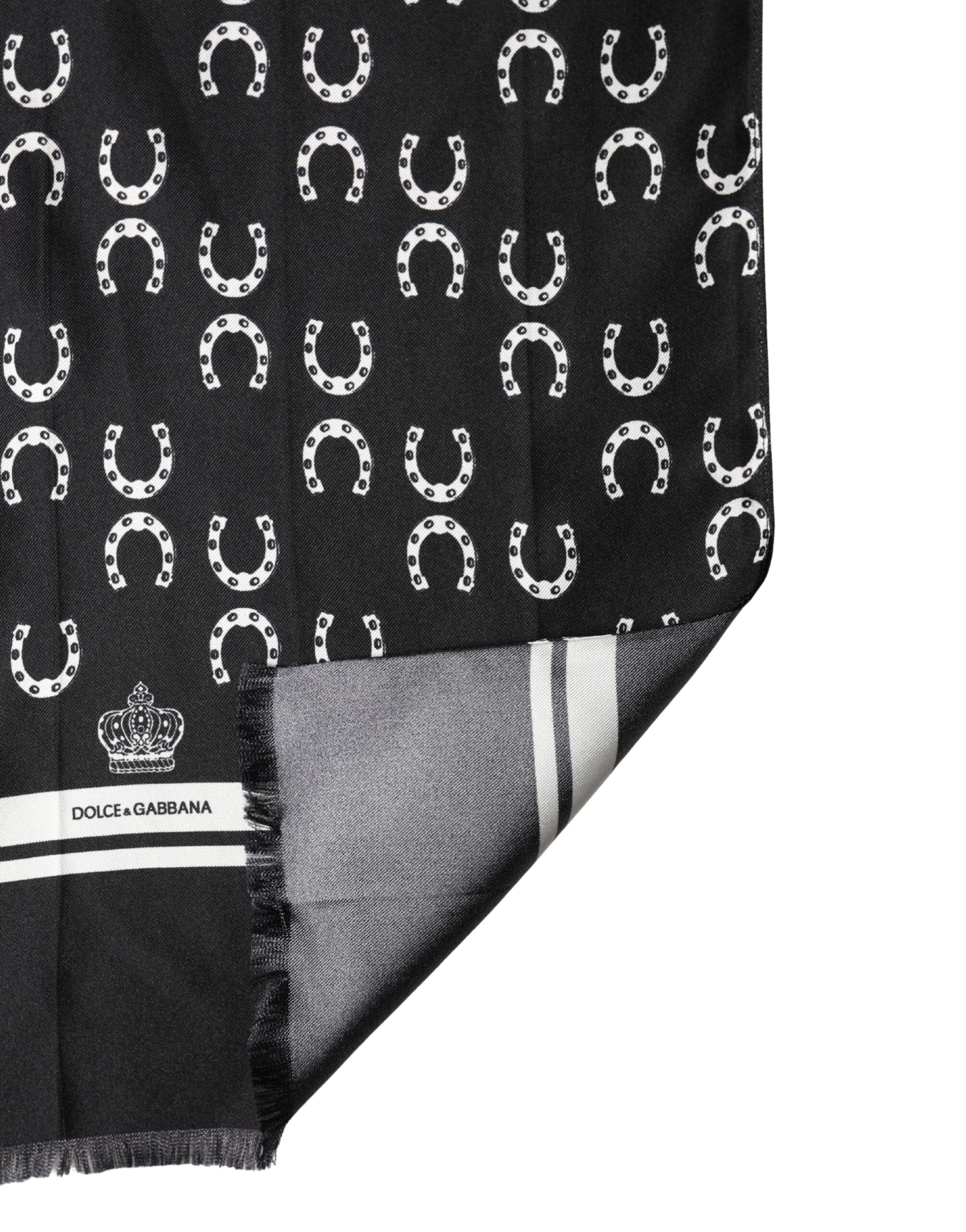 Dolce & Gabbana Schwarzer Horseshoe Seiden-Foulard 136cm x 23cm Herrenschal