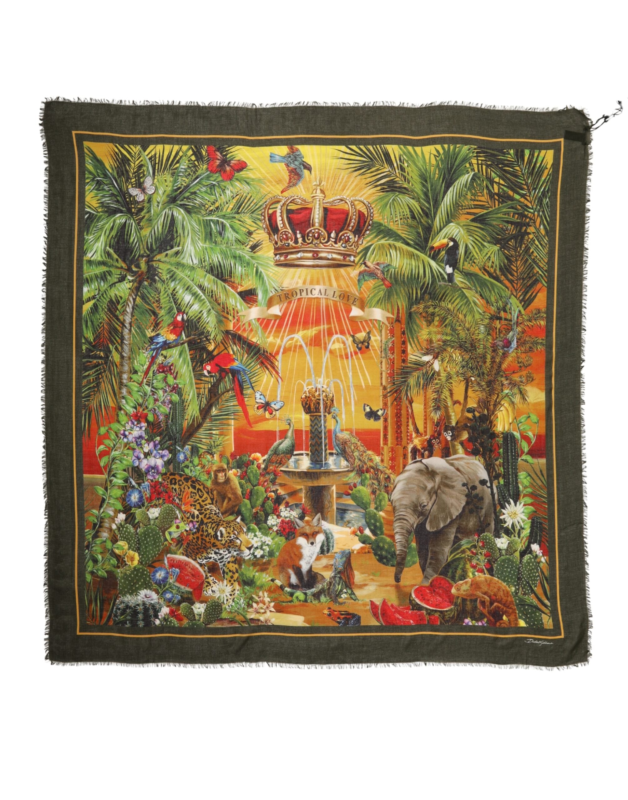 Dolce & Gabbana Multicolor Jungle Print Modal 134cm x 129.5cm Men Scarf