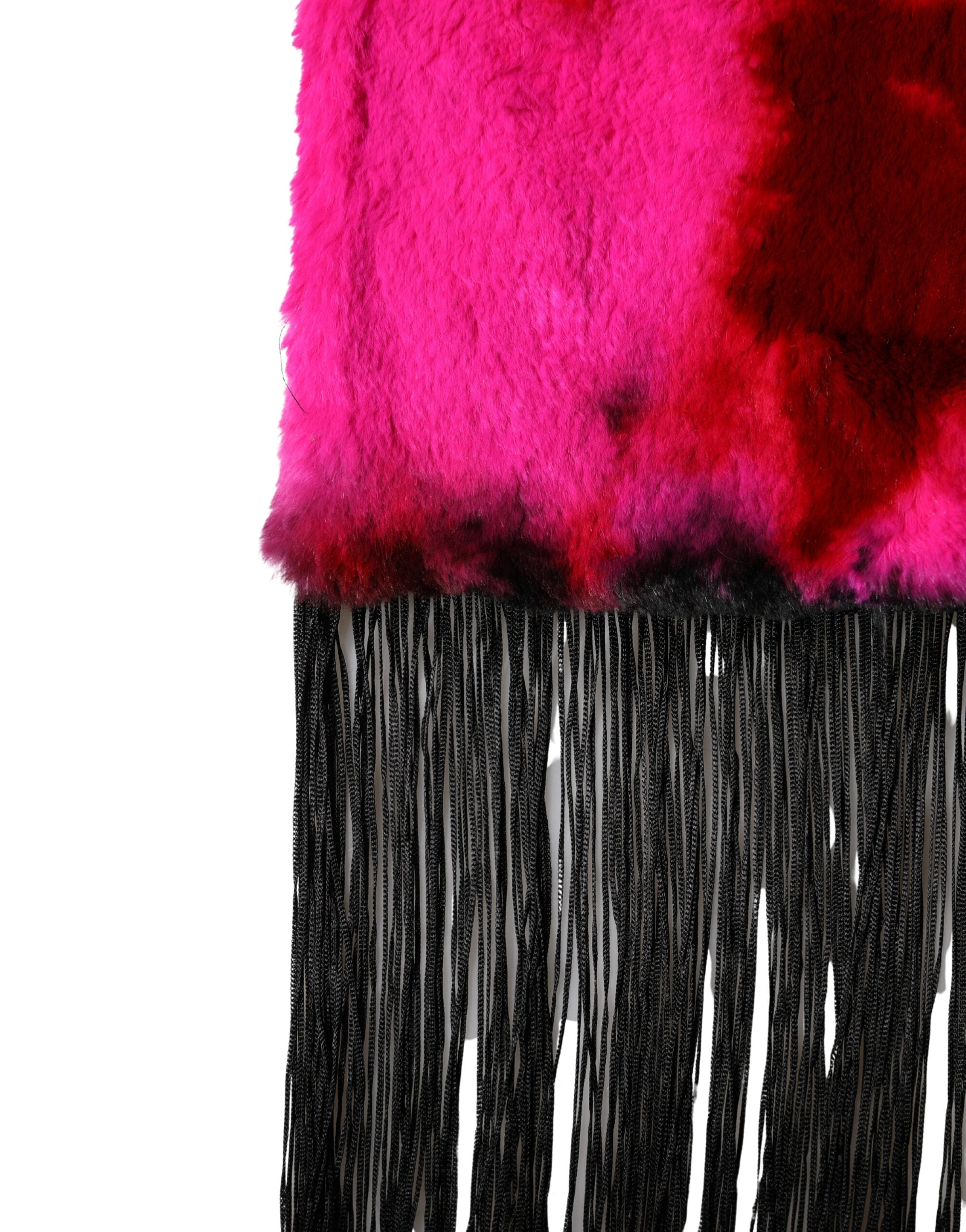 Dolce & Gabbana Rosa Schwarz Kunstpelz Halswärmer Fransen 200cm x 59cm Schal