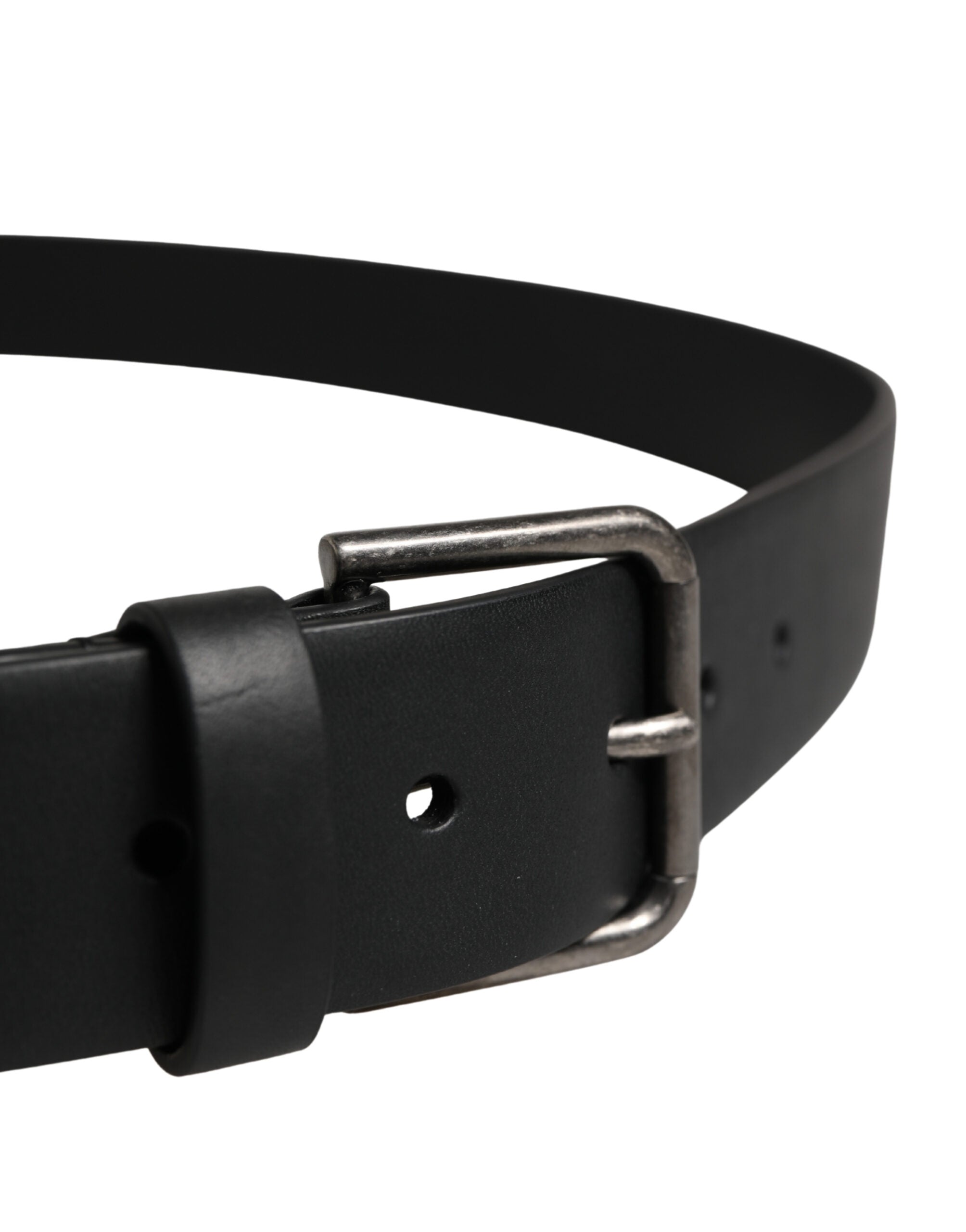 Ceinture Dolce & Gabbana en Cuir de Veau Noir avec Boucle en Métal Argenté