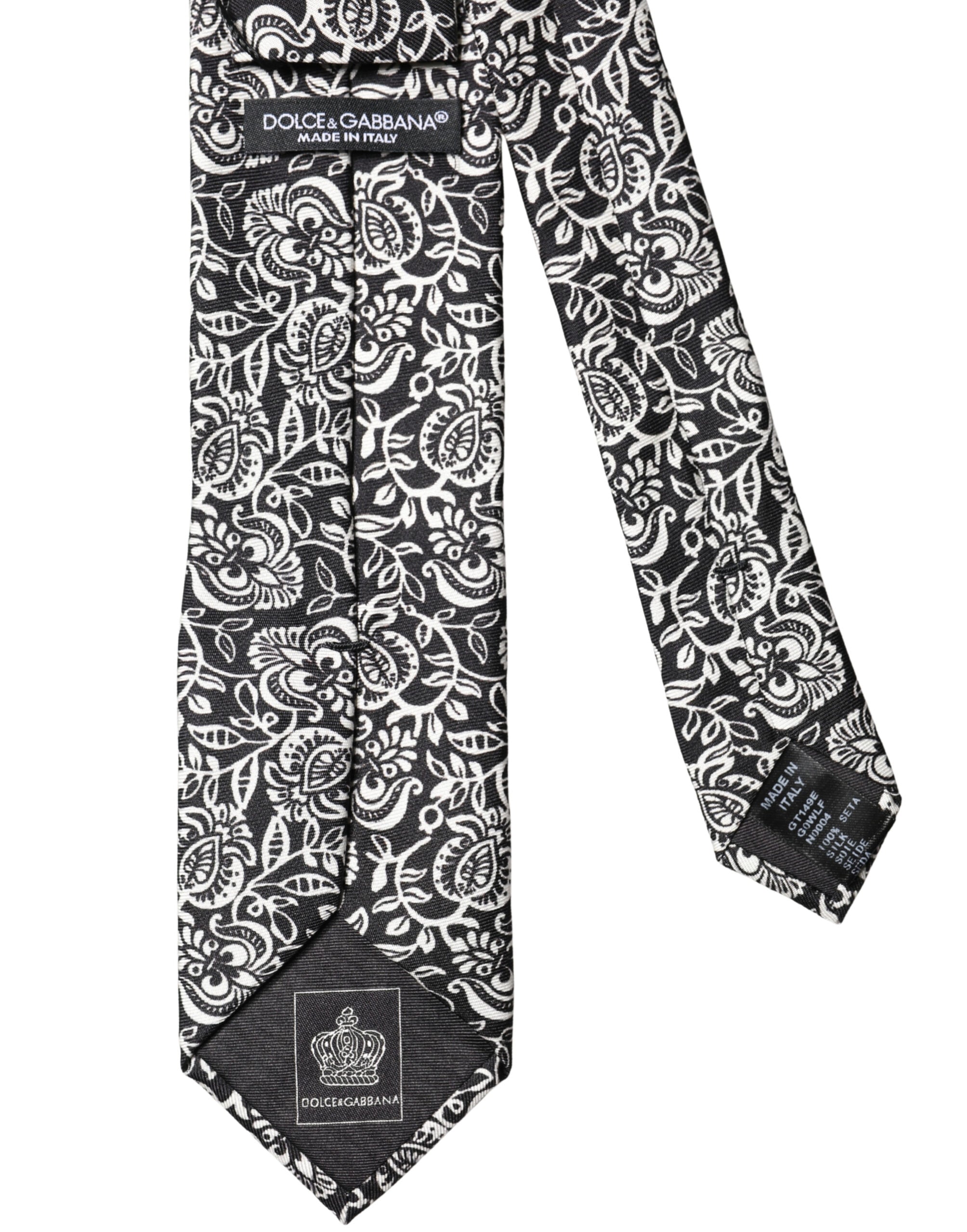 Cravate réglable en soie Dolce & Gabbana motif floral noir et blanc
