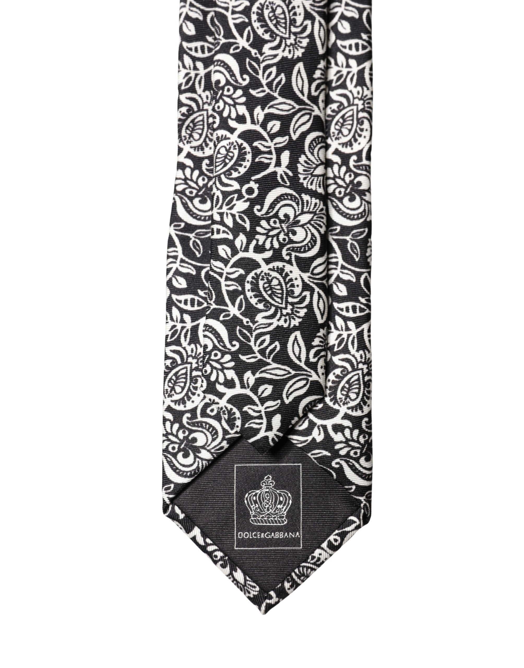 Cravate réglable en soie Dolce & Gabbana motif floral noir et blanc
