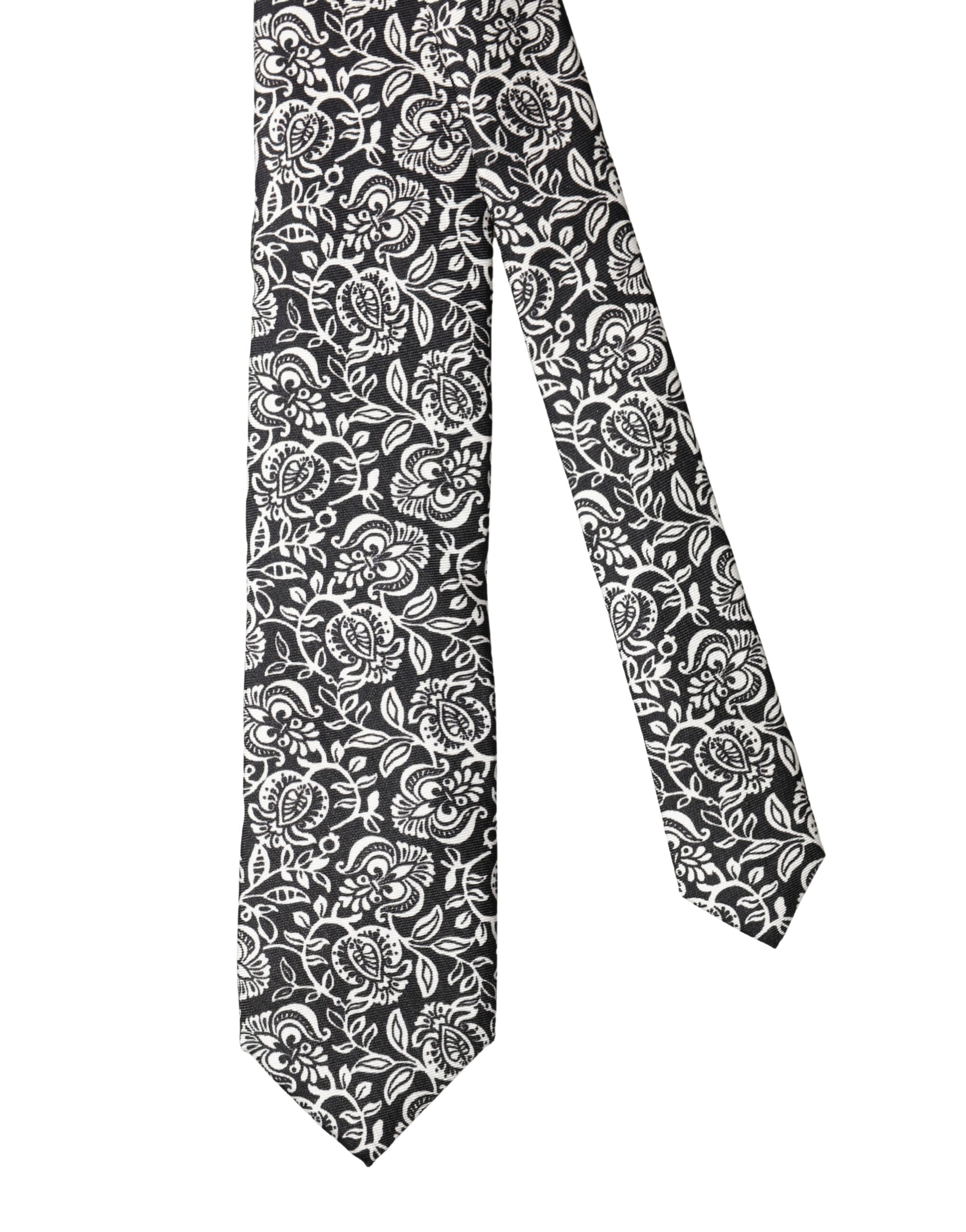 Cravate réglable en soie Dolce & Gabbana motif floral noir et blanc
