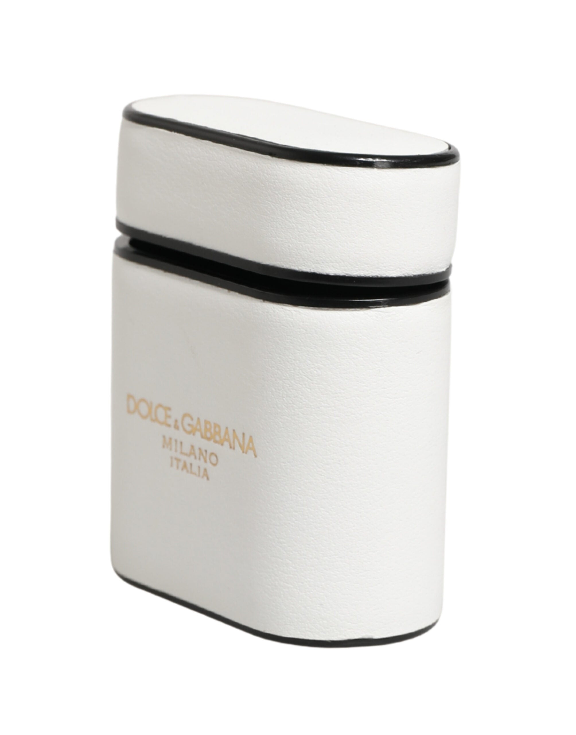 Dolce & Gabbana White Calf Leather Logo Print Flip Holder Airpods Case