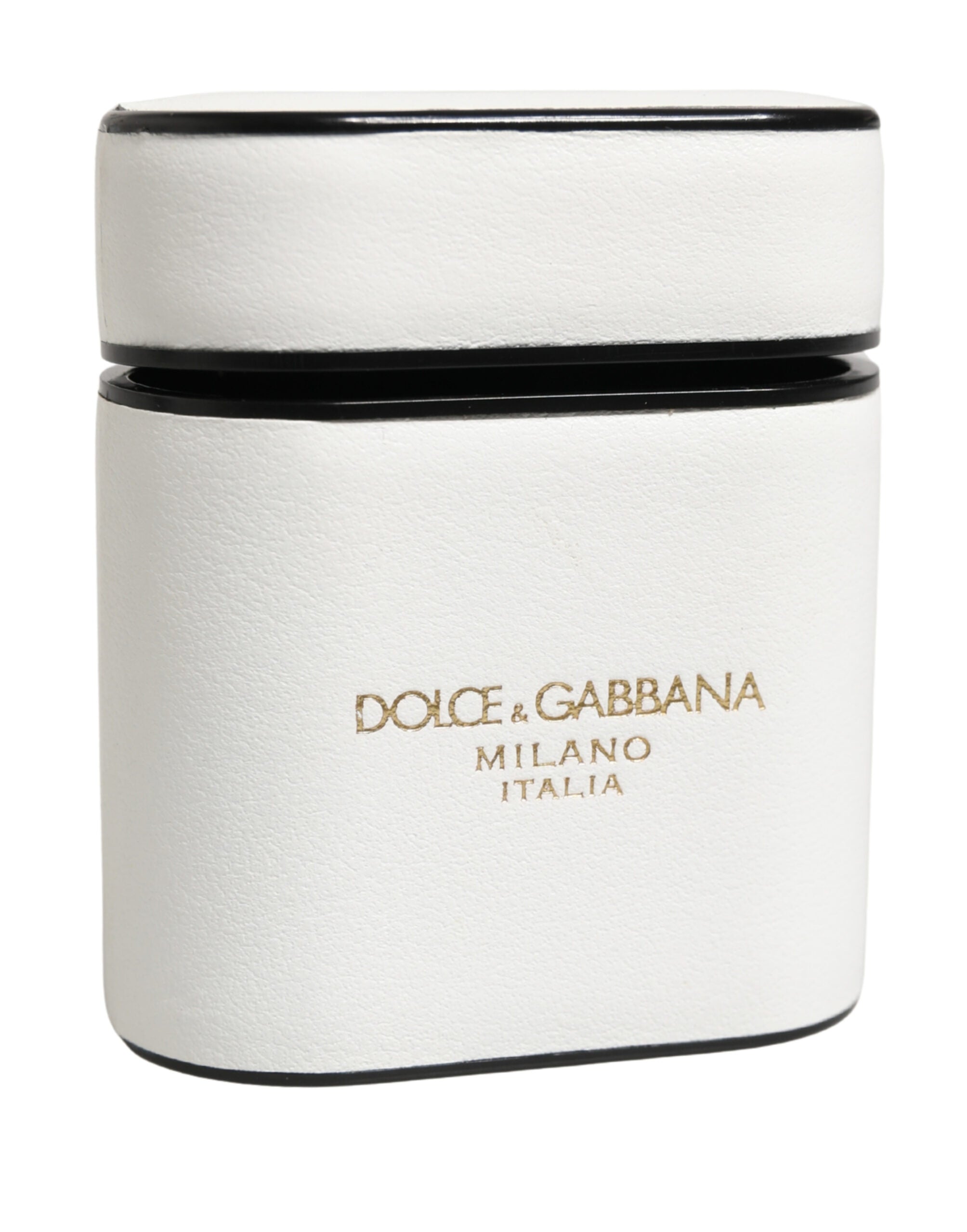 Dolce & Gabbana White Calf Leather Logo Print Flip Holder Airpods Case