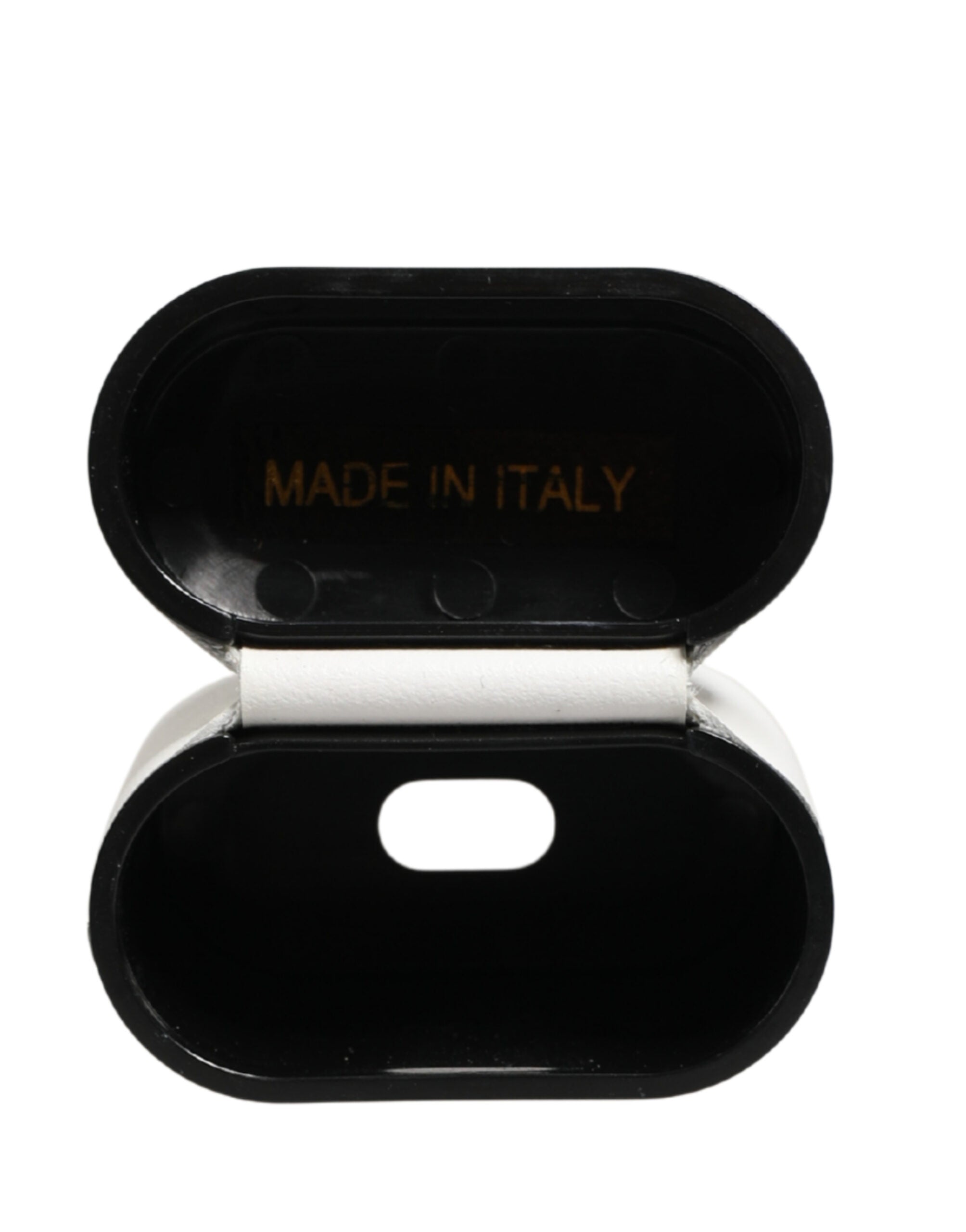 Dolce & Gabbana White Calf Leather Logo Print Flip Holder Airpods Case