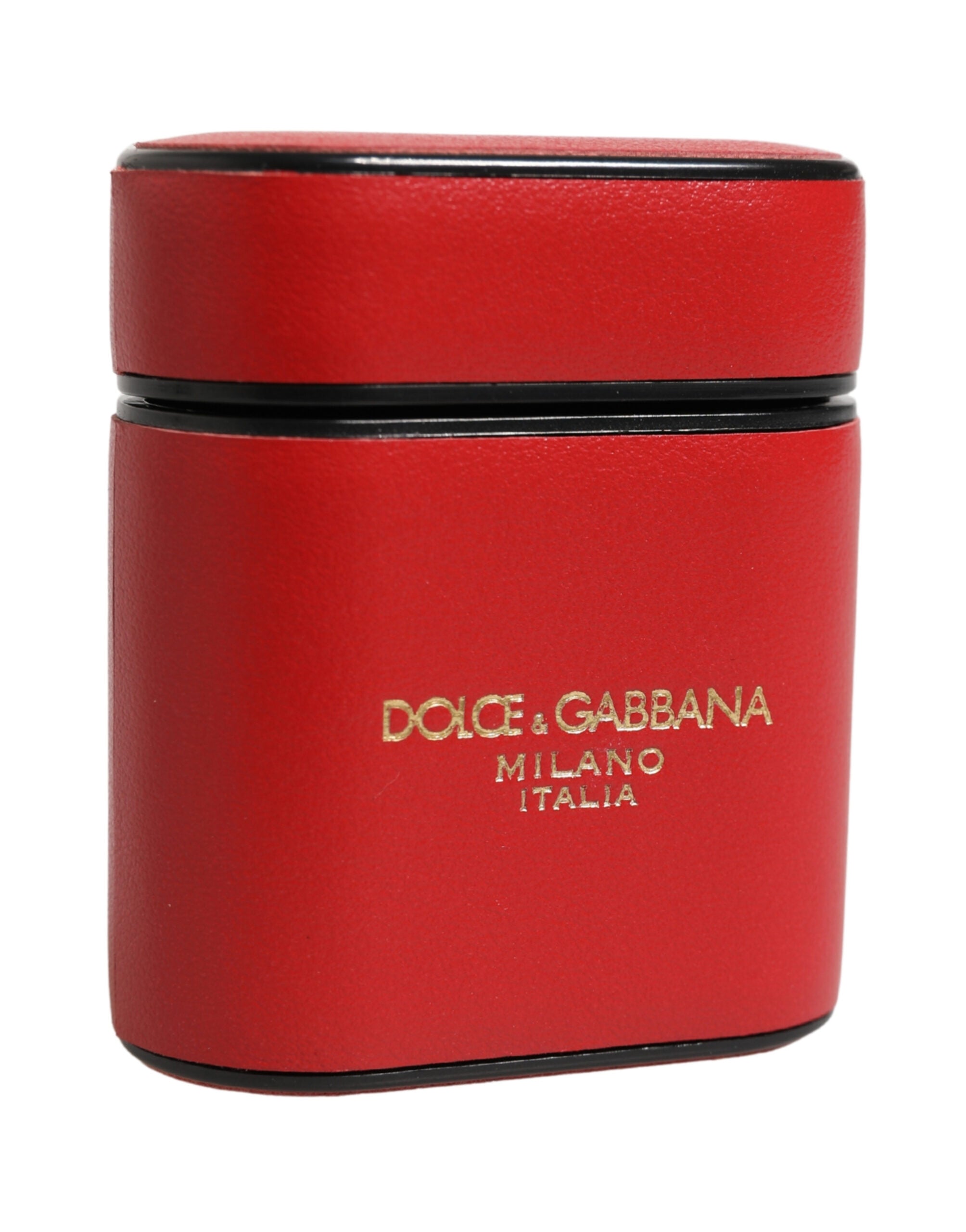 Dolce & Gabbana Red Calf Leather Logo Print Flip Holder Airpods Case