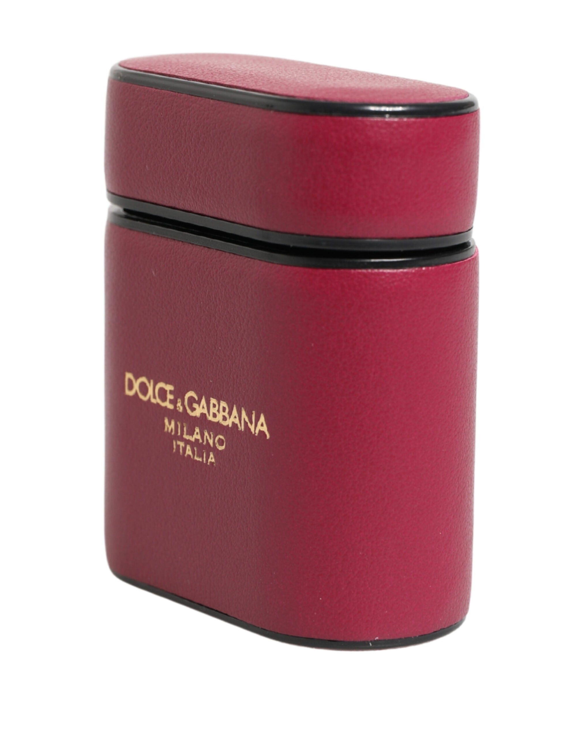 Dolce & Gabbana Pink Calf Leather Logo Print Flip Holder Airpods Case