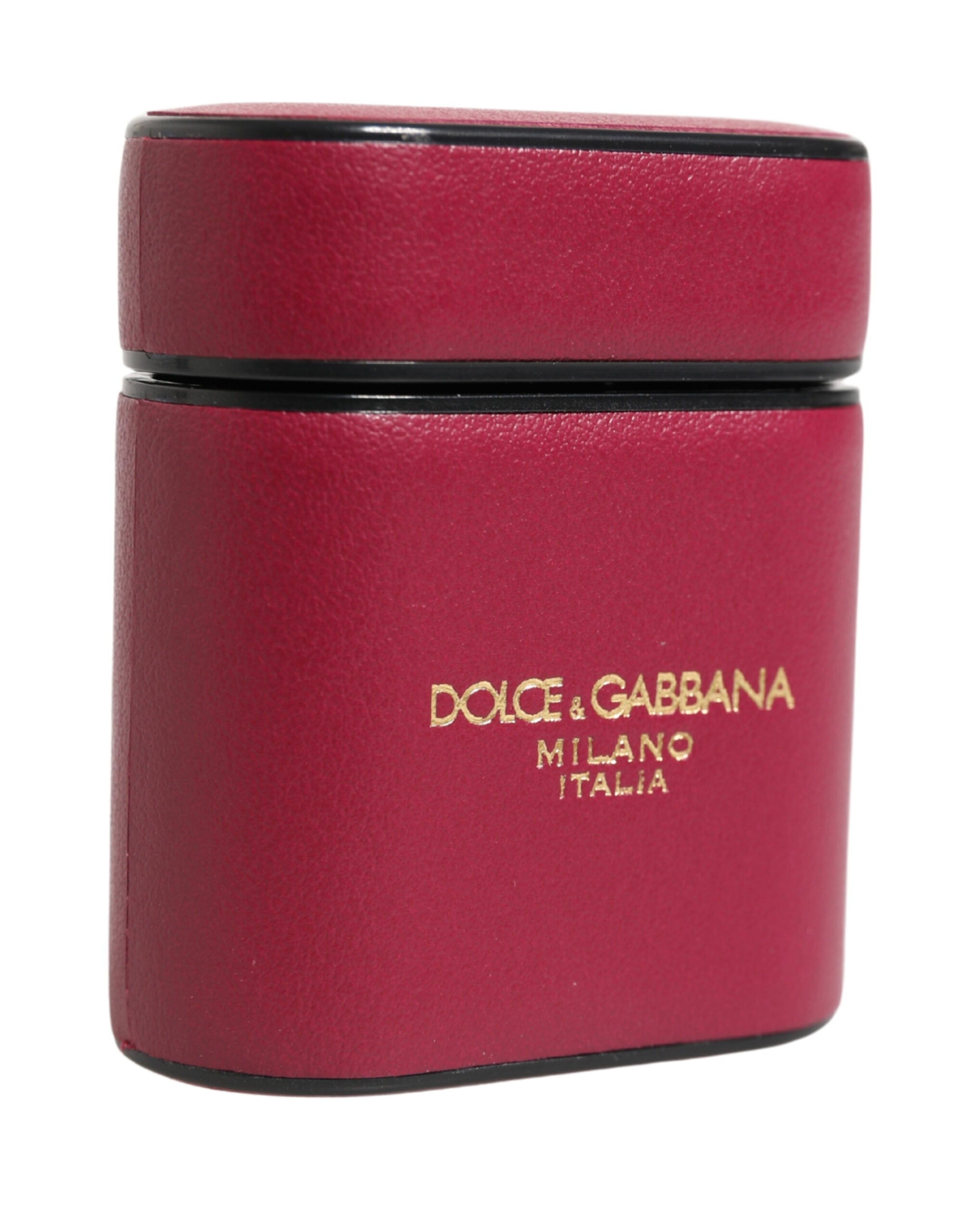 Dolce & Gabbana Pink Calf Leather Logo Print Flip Holder Airpods Case