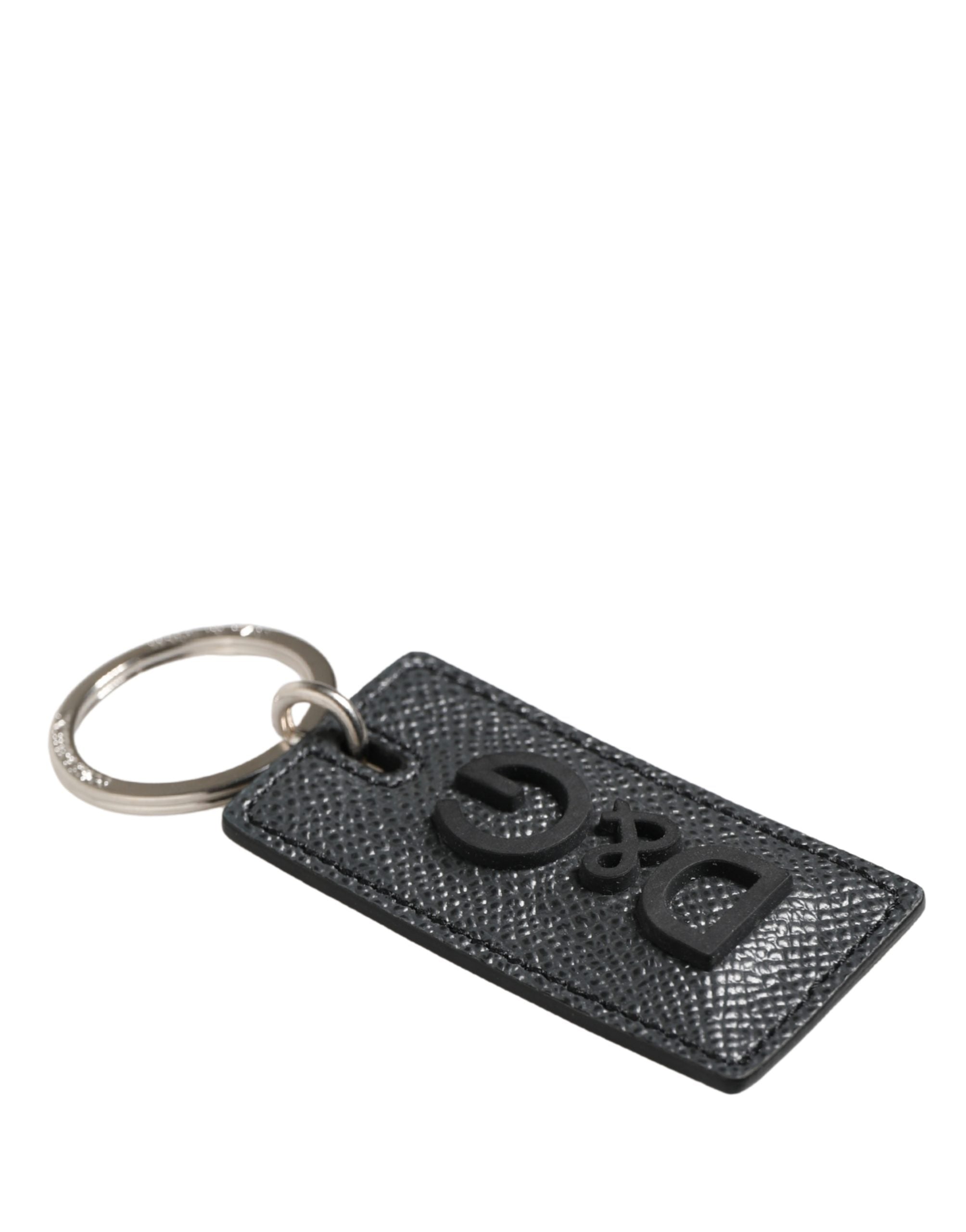 Dolce & Gabbana Schwarzer Kalbsleder D&G Logo Metallring Schlüsselanhänger