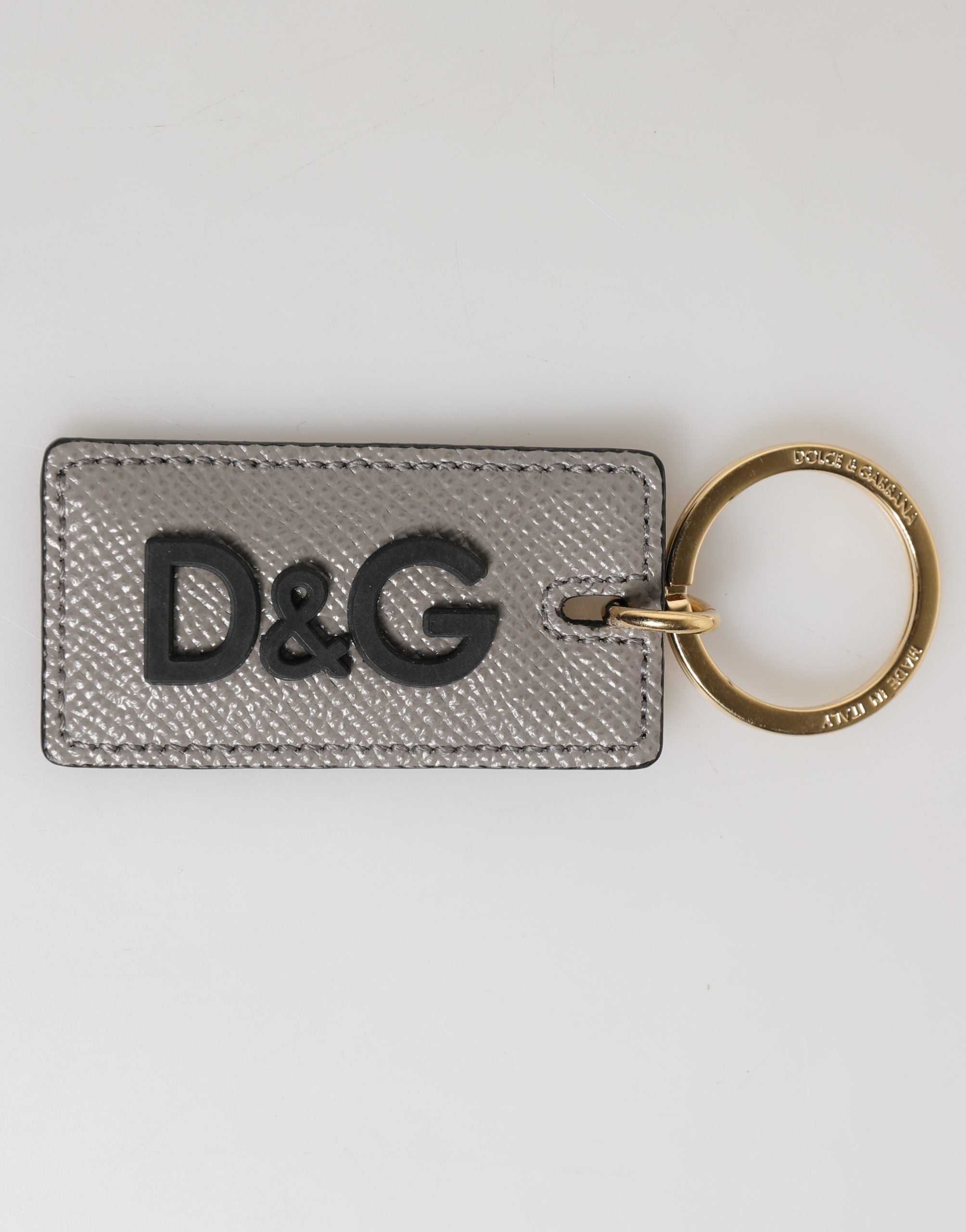 Dolce & Gabbana Gray Calf Leather D&G Logo Metal Ring Keyring Keychain
