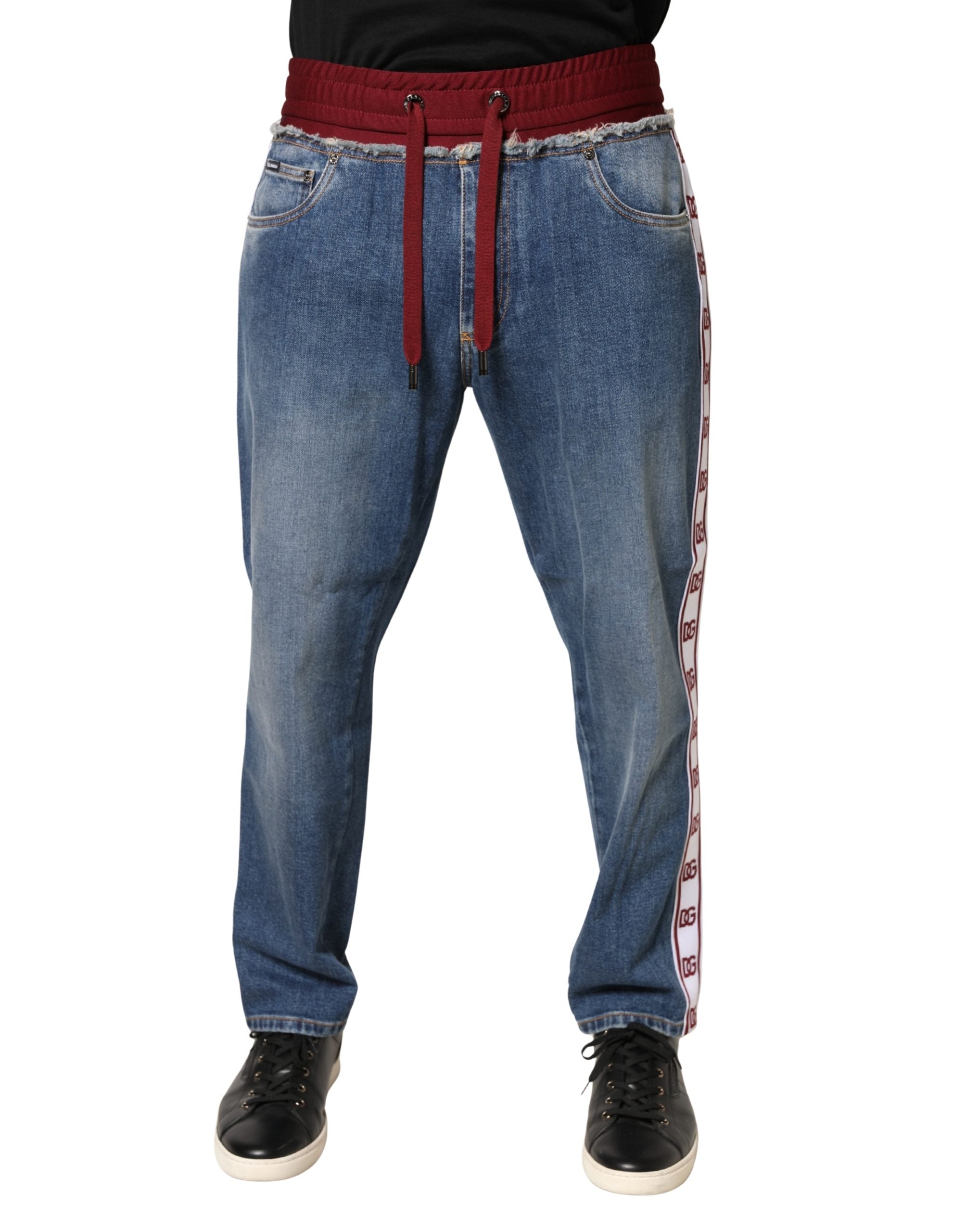 Jean droit en jean de coton bleu à cordon de serrage Dolce & Gabbana