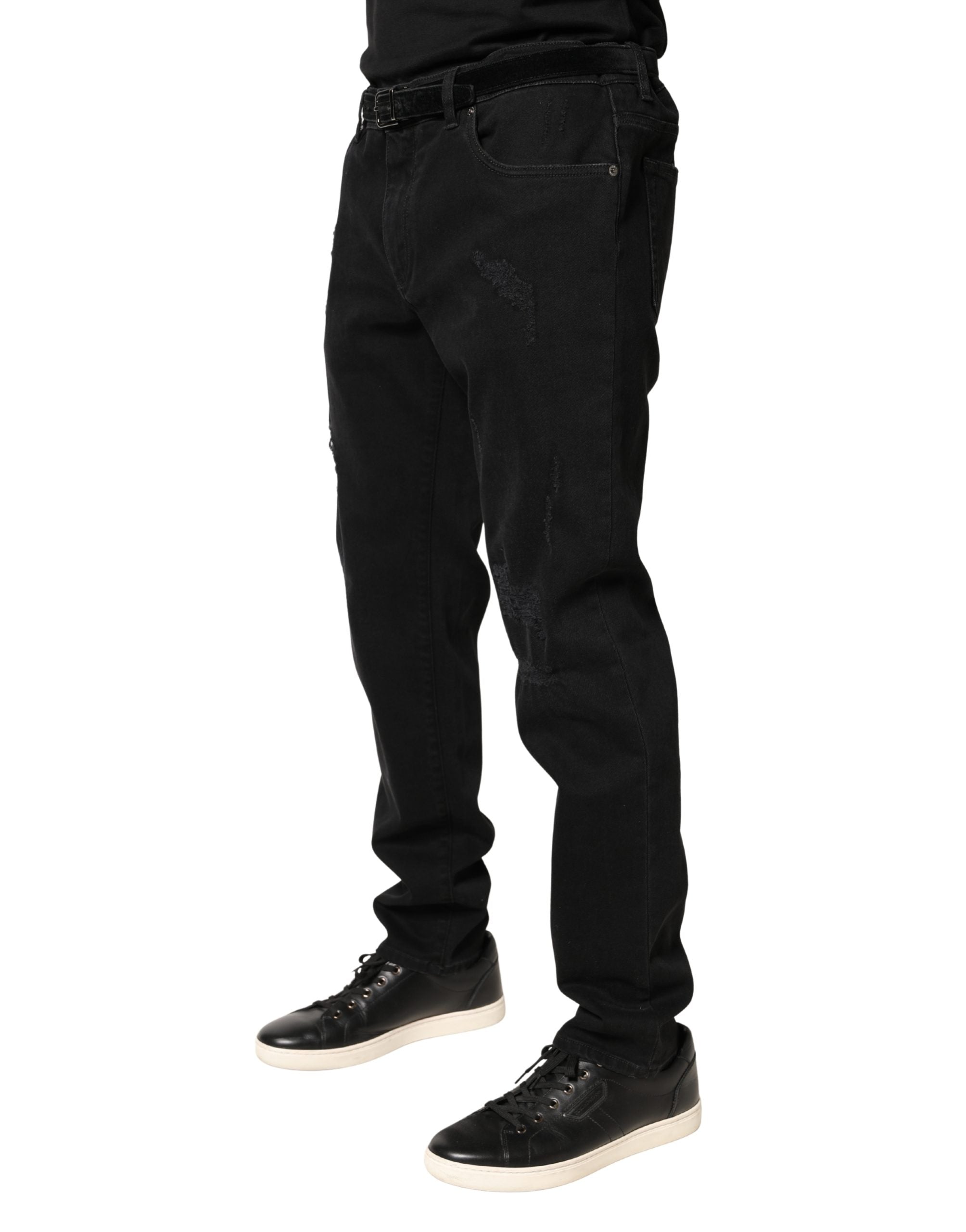Dolce & Gabbana Schwarze zerfetzte Skinny Jeans aus Baumwoll-Denim