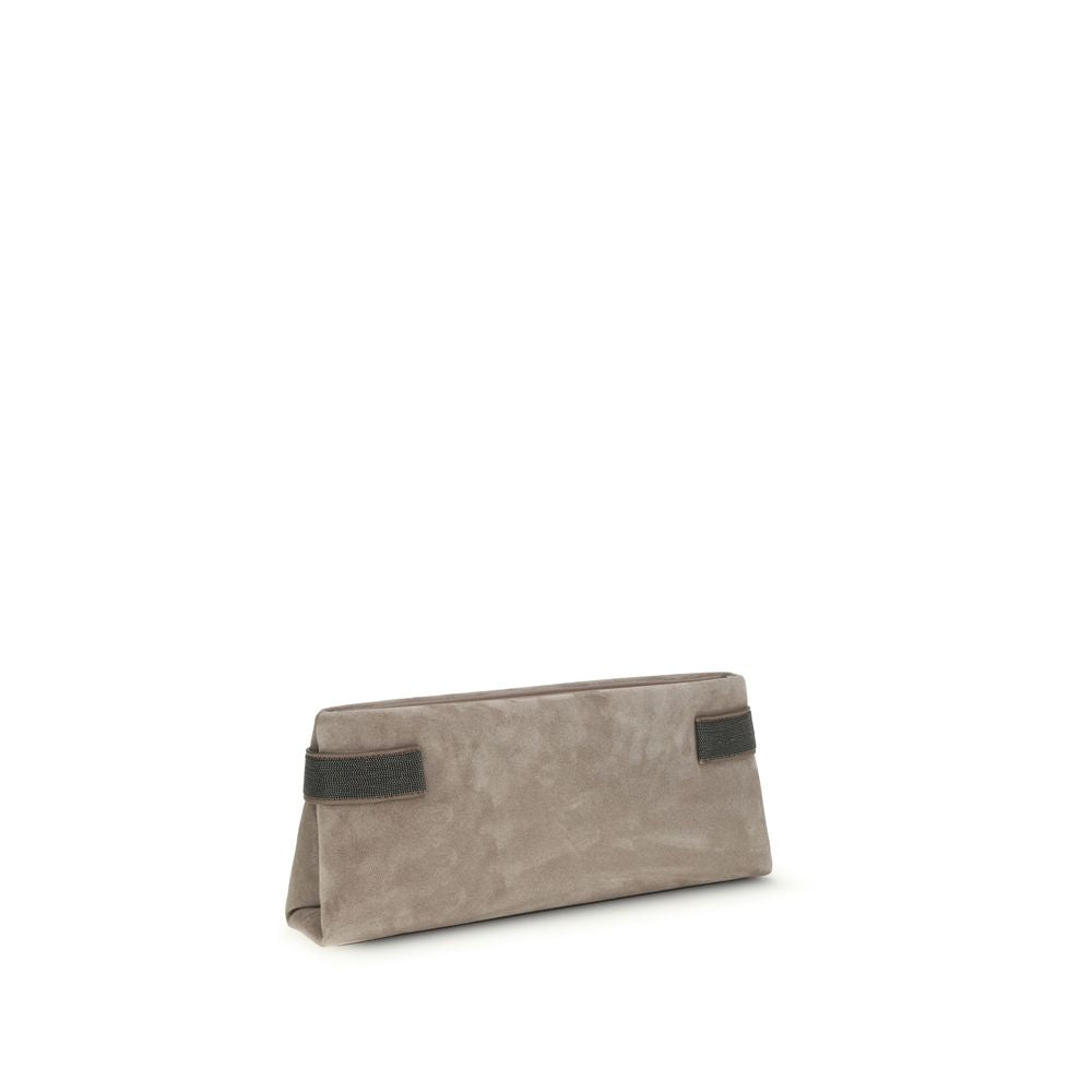 Brunello Cucinelli Gray Calf Leather Bos Taurus Clutch Bag