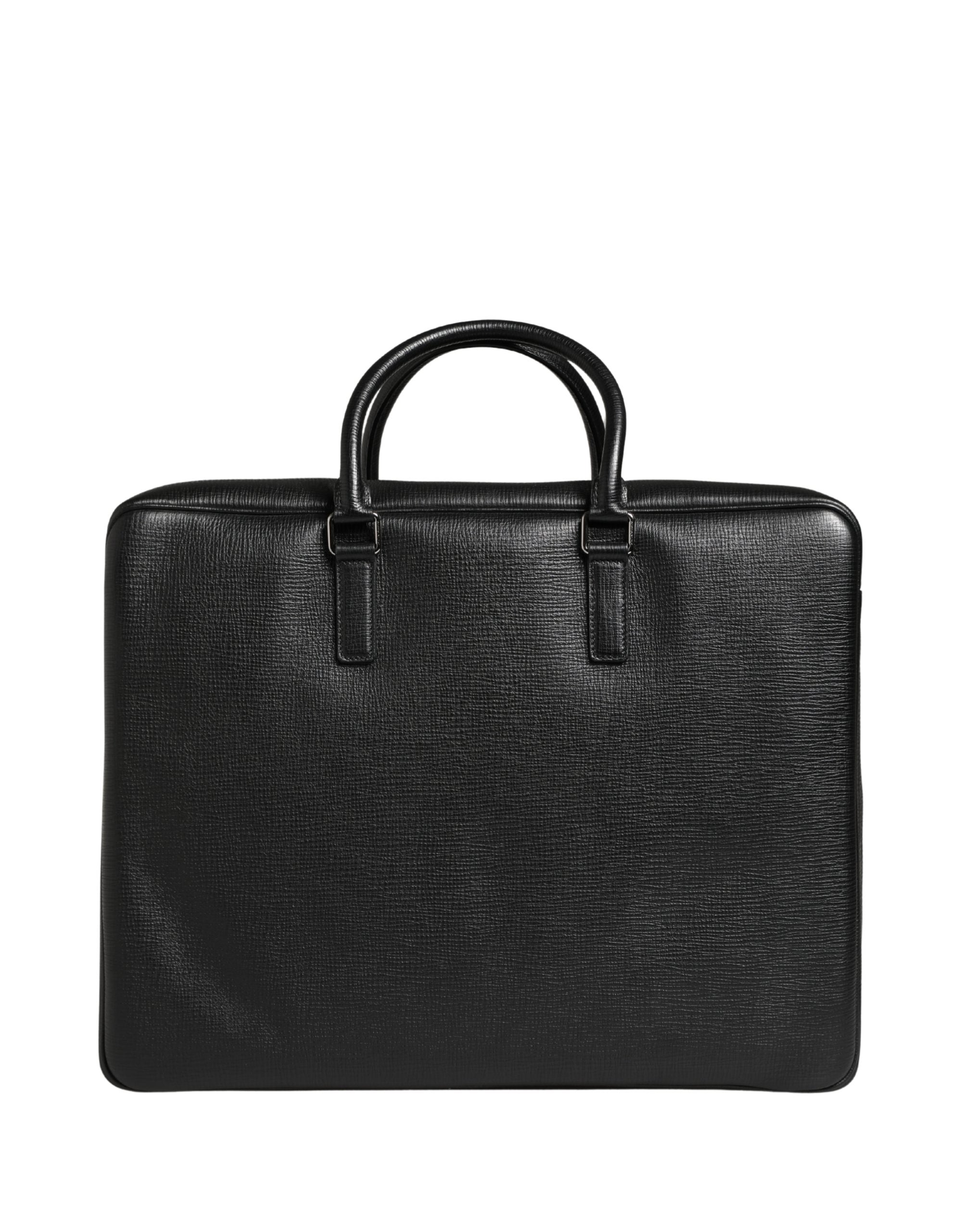 Dolce & Gabbana Black Car Man Applique Leather Weekender Borse Bag