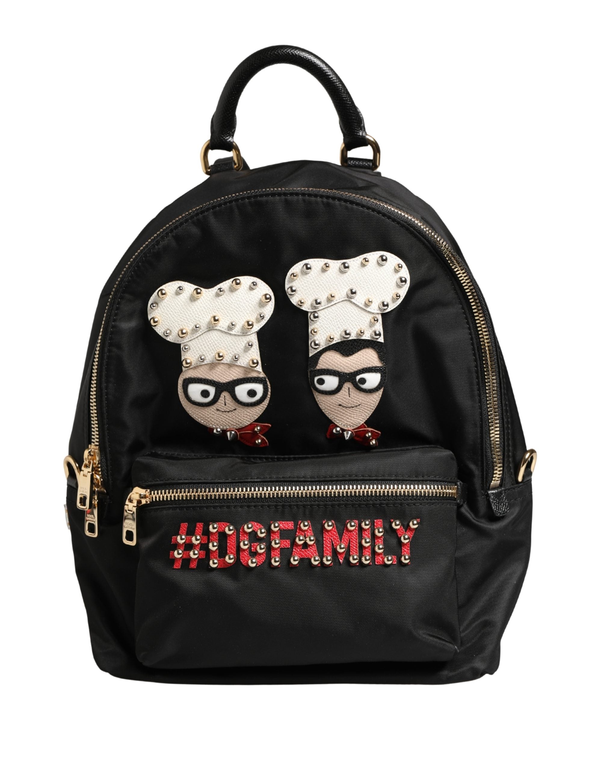 Dolce & Gabbana VULCANO Schwarzer Nylon #DGFAMILY Verzierte Rucksacktasche