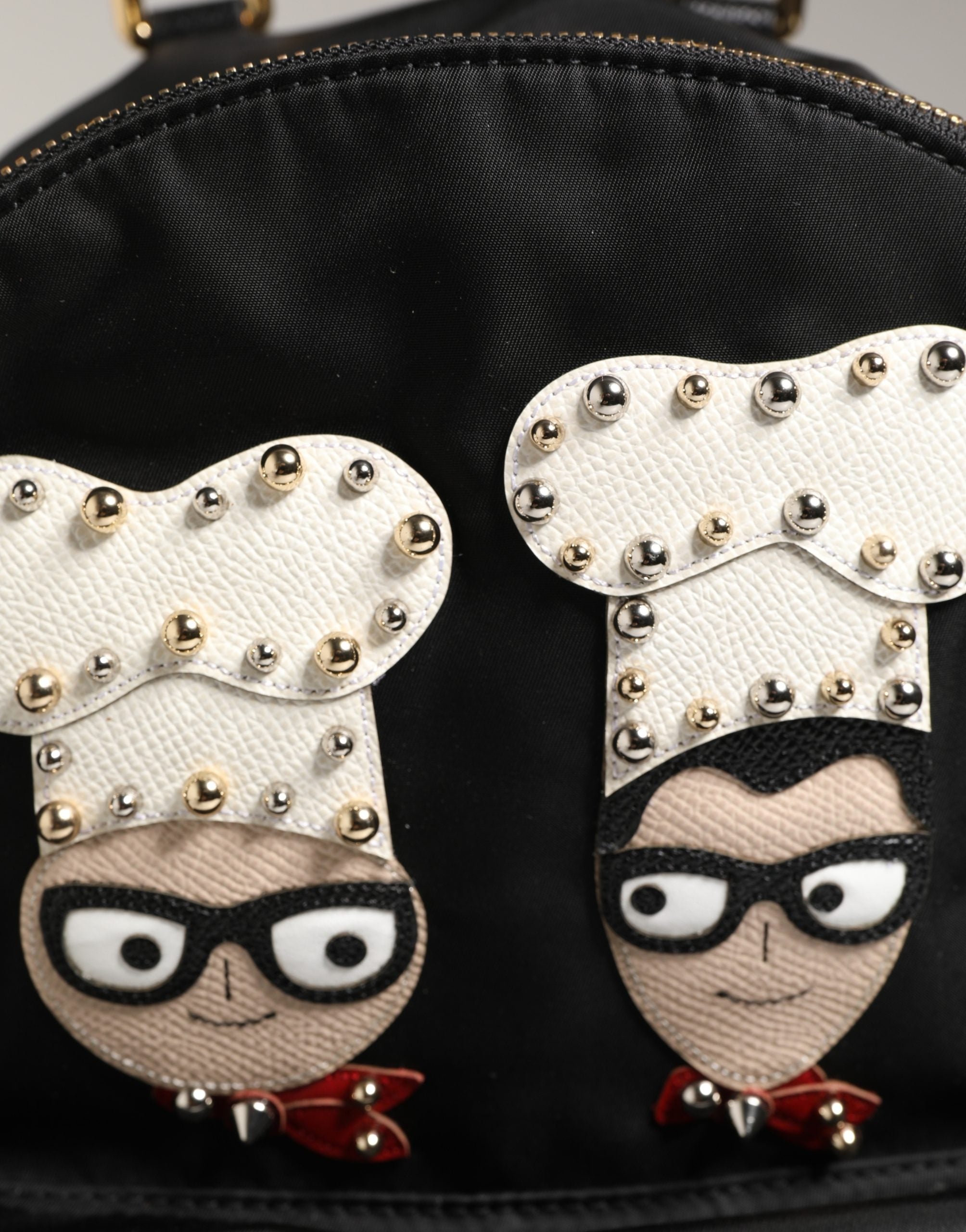 Dolce & Gabbana VULCANO Schwarzer Nylon #DGFAMILY Verzierte Rucksacktasche