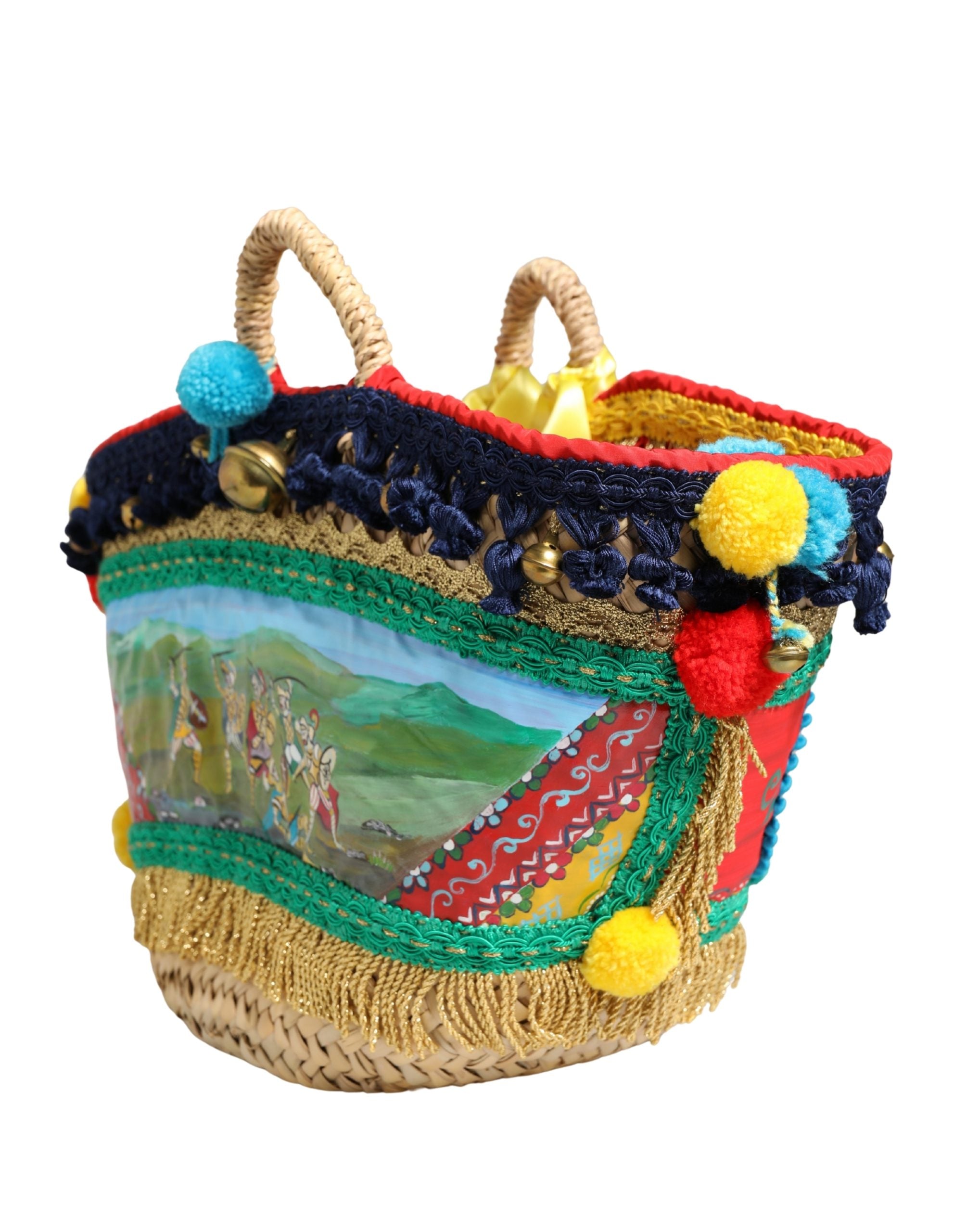 Dolce & Gabbana Multicolor Woven Straw Basket Embellished Sicily Bag
