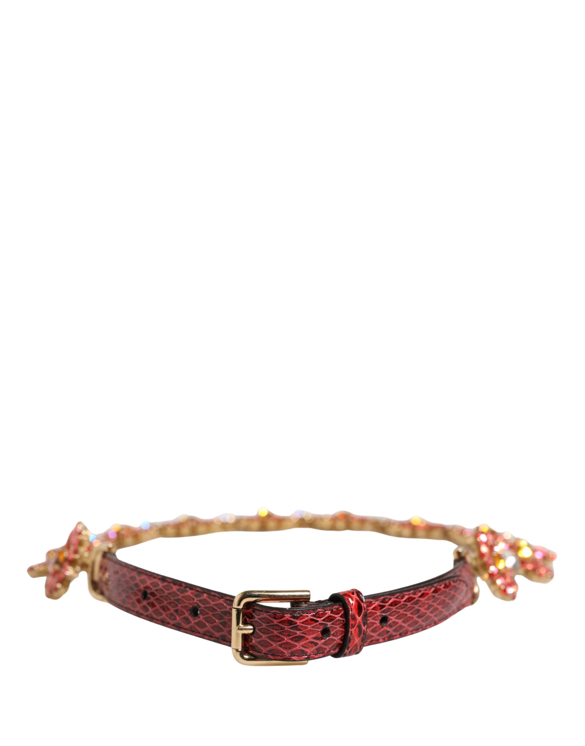 Dolce & Gabbana Roter Taillengürtel aus Leder mit Gänseblümchen-Kristallverzierung