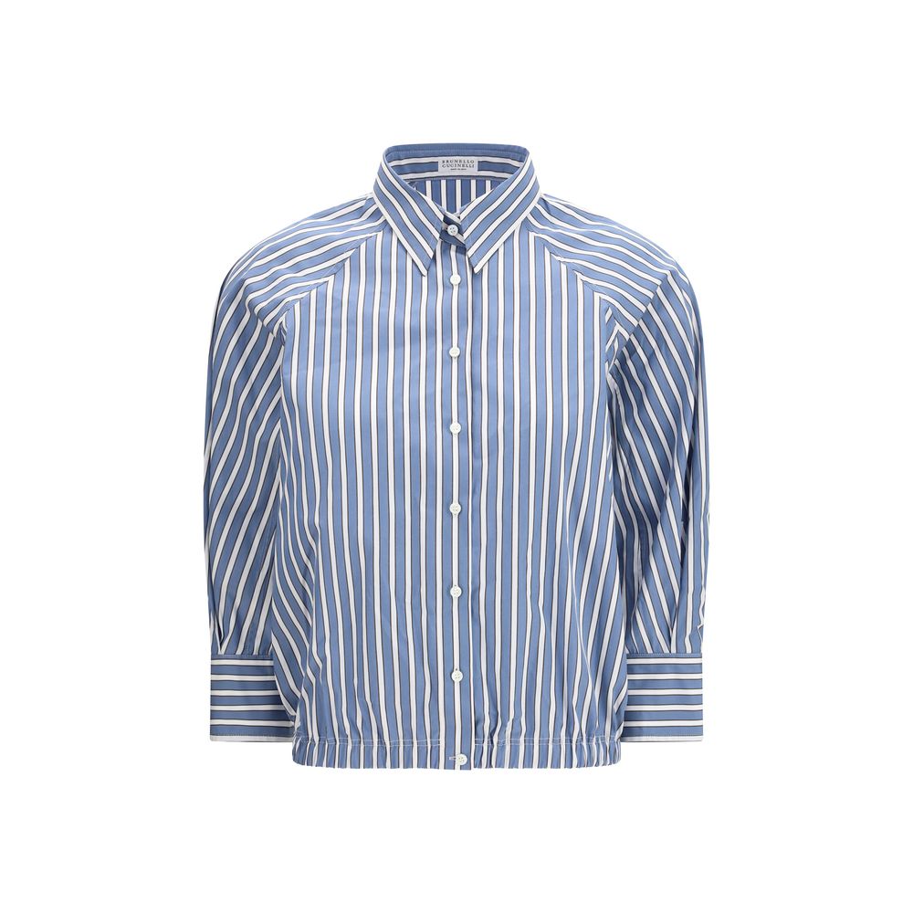 Brunello Cucinelli Blue Cotton Pattern Shirt