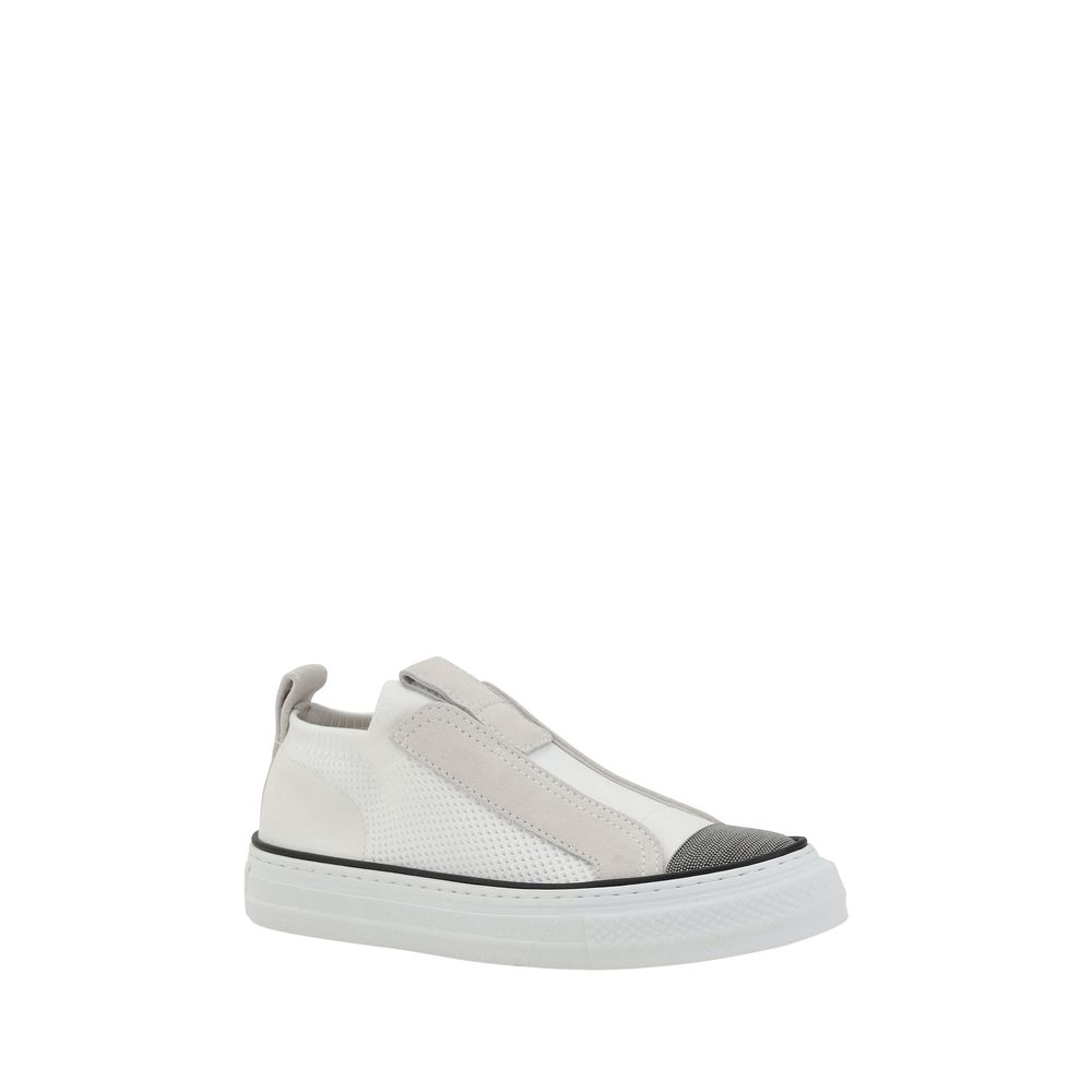 Brunello Cucinelli White Nylon Low Top Sneakers