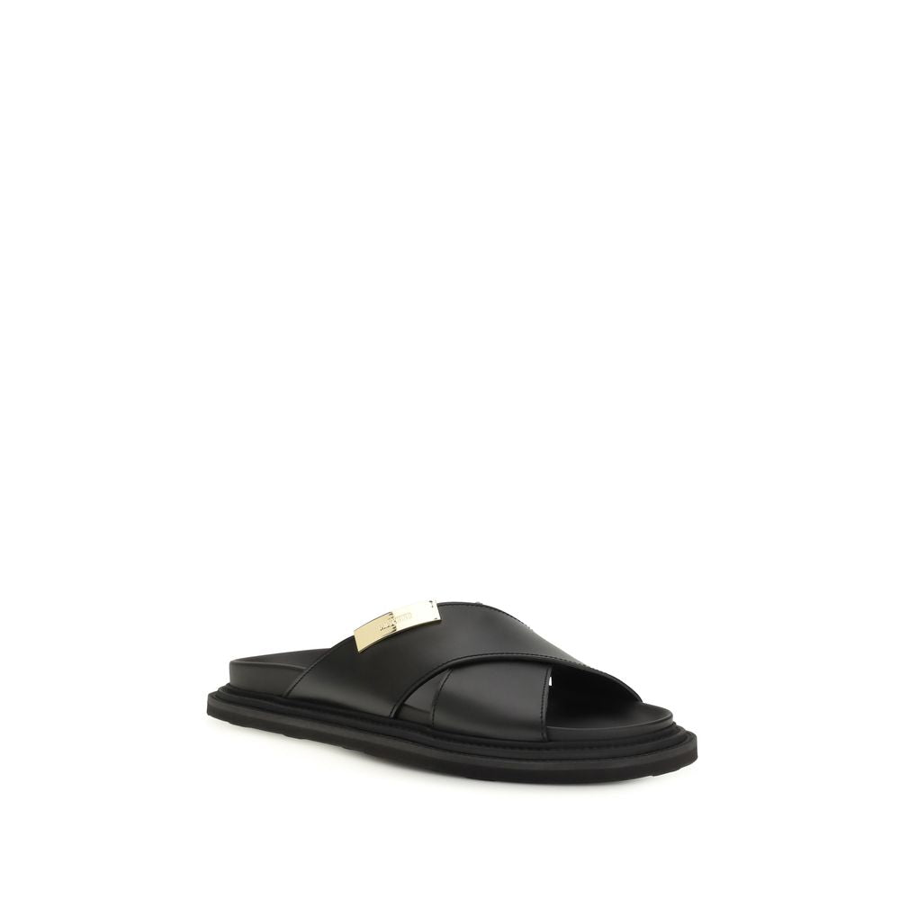 Moschino Black Calf Leather Bos Taurus Sandals