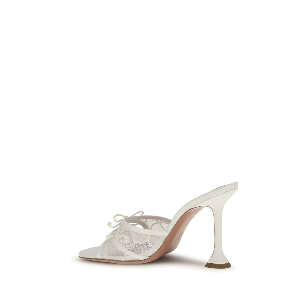 Amina Muaddi White Fabric Slippers