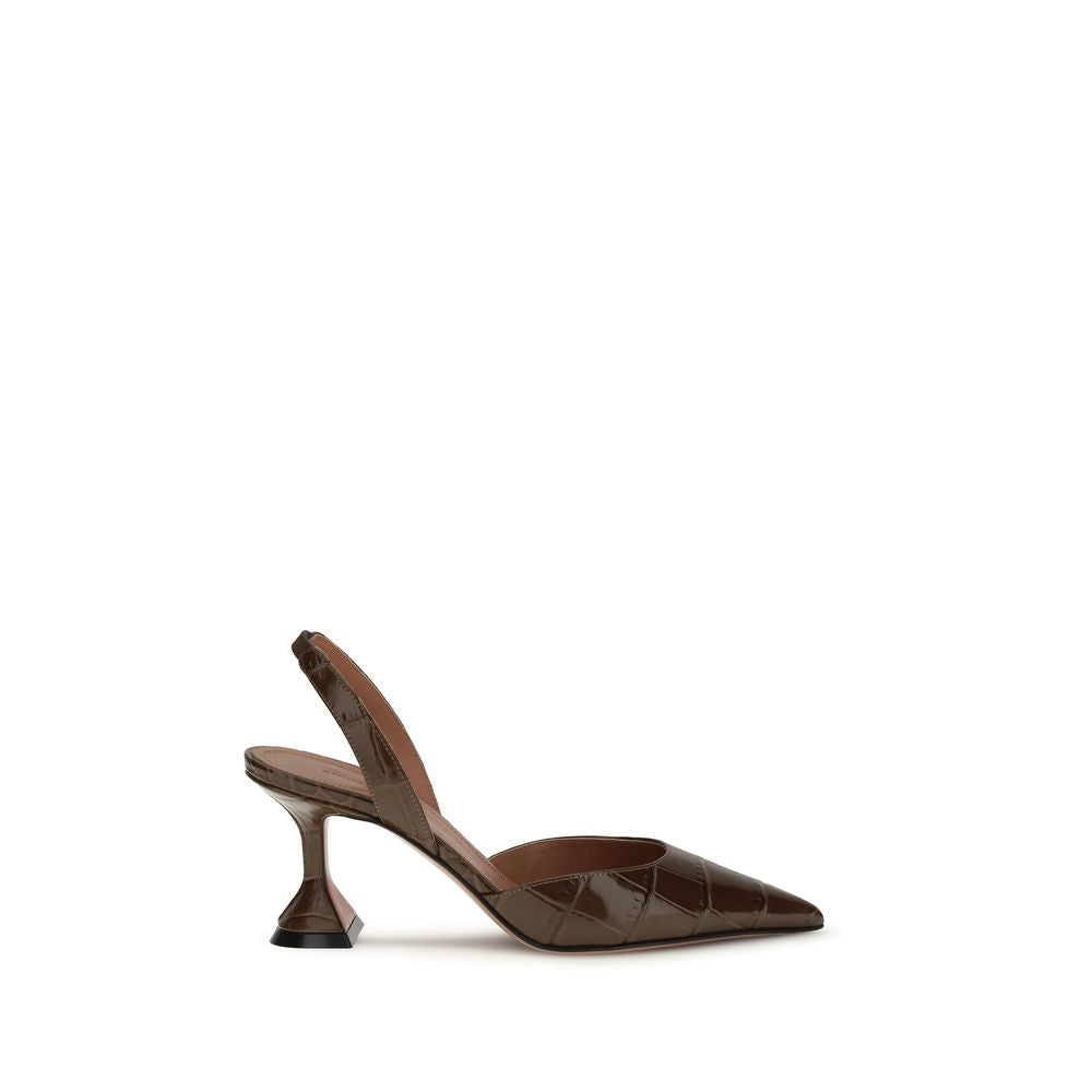 Amina Muaddi Brown Calf Leather Bos Taurus High Heel Pumps