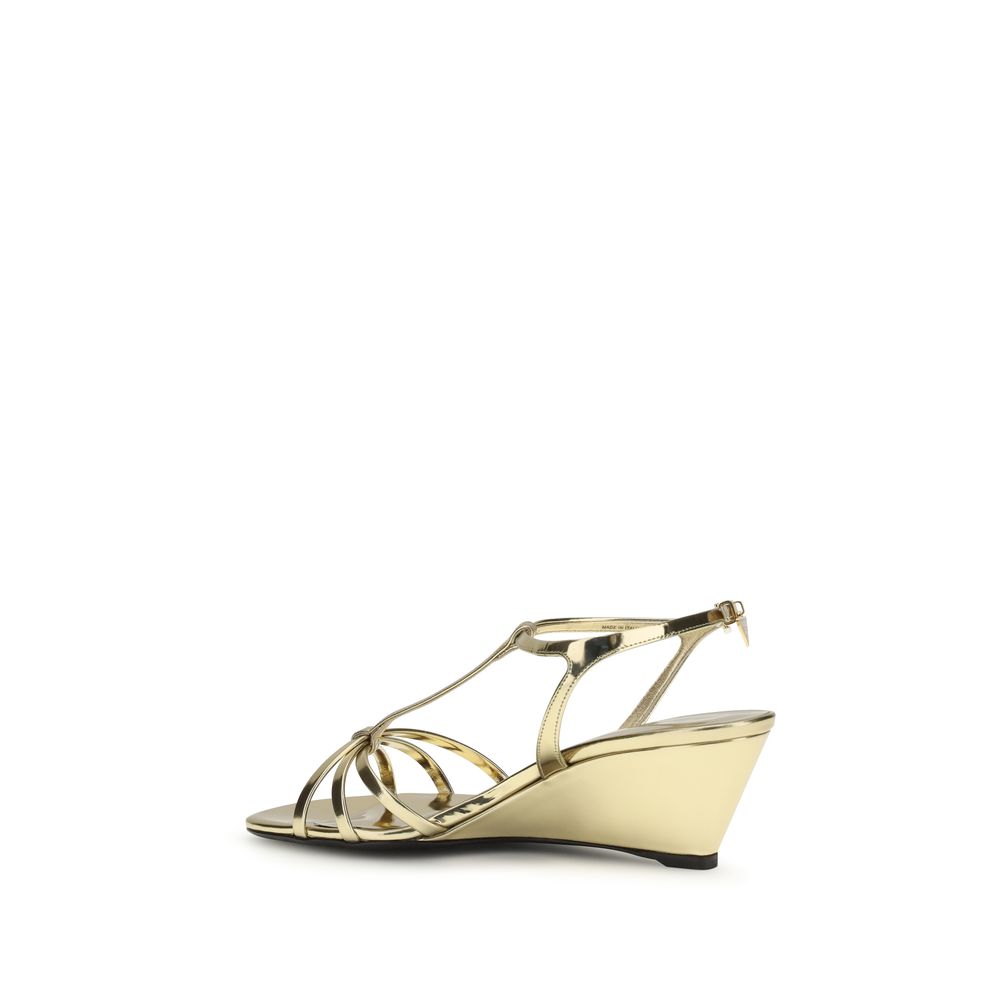 Prada Gold Calf Leather Bos Taurus Wedge Sandals