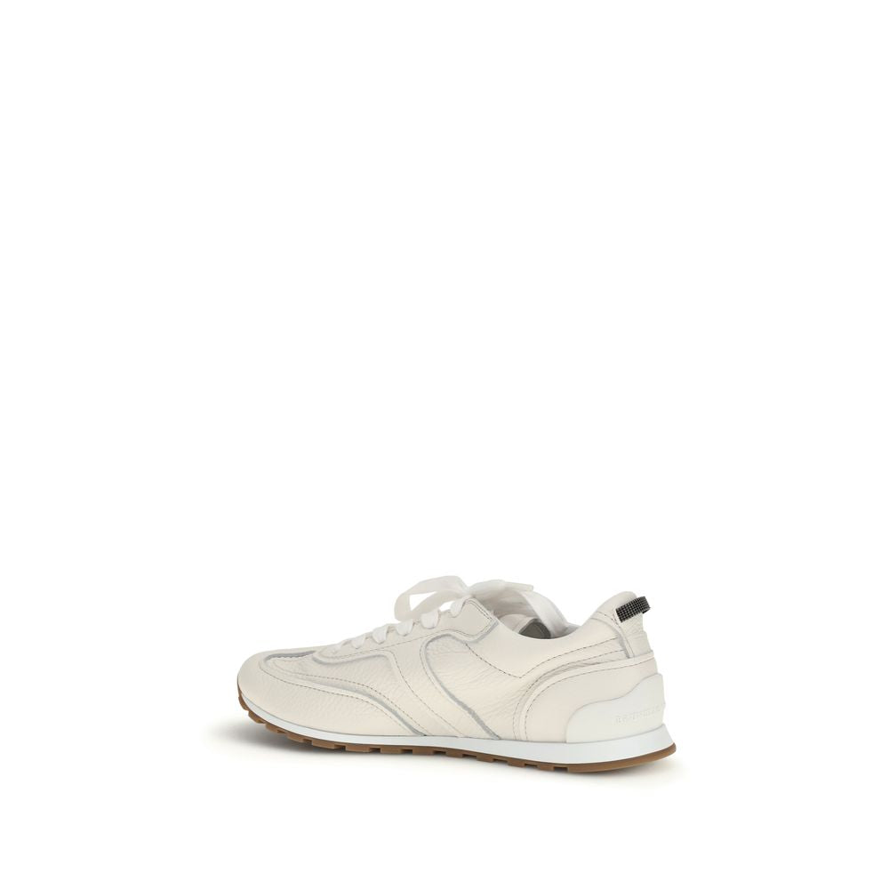 Brunello Cucinelli Weiße Low-Top-Sneaker aus Kalbsleder