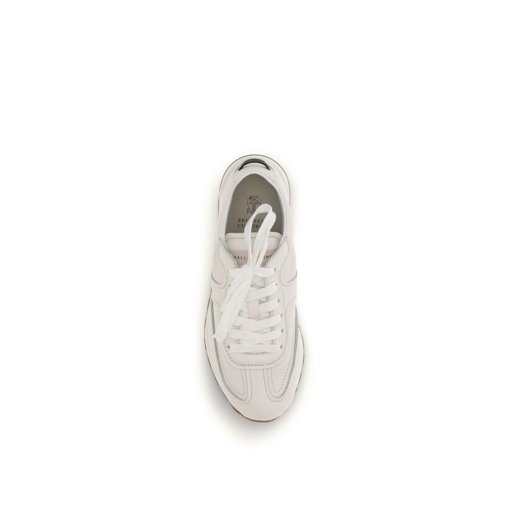 Brunello Cucinelli Weiße Low-Top-Sneaker aus Kalbsleder