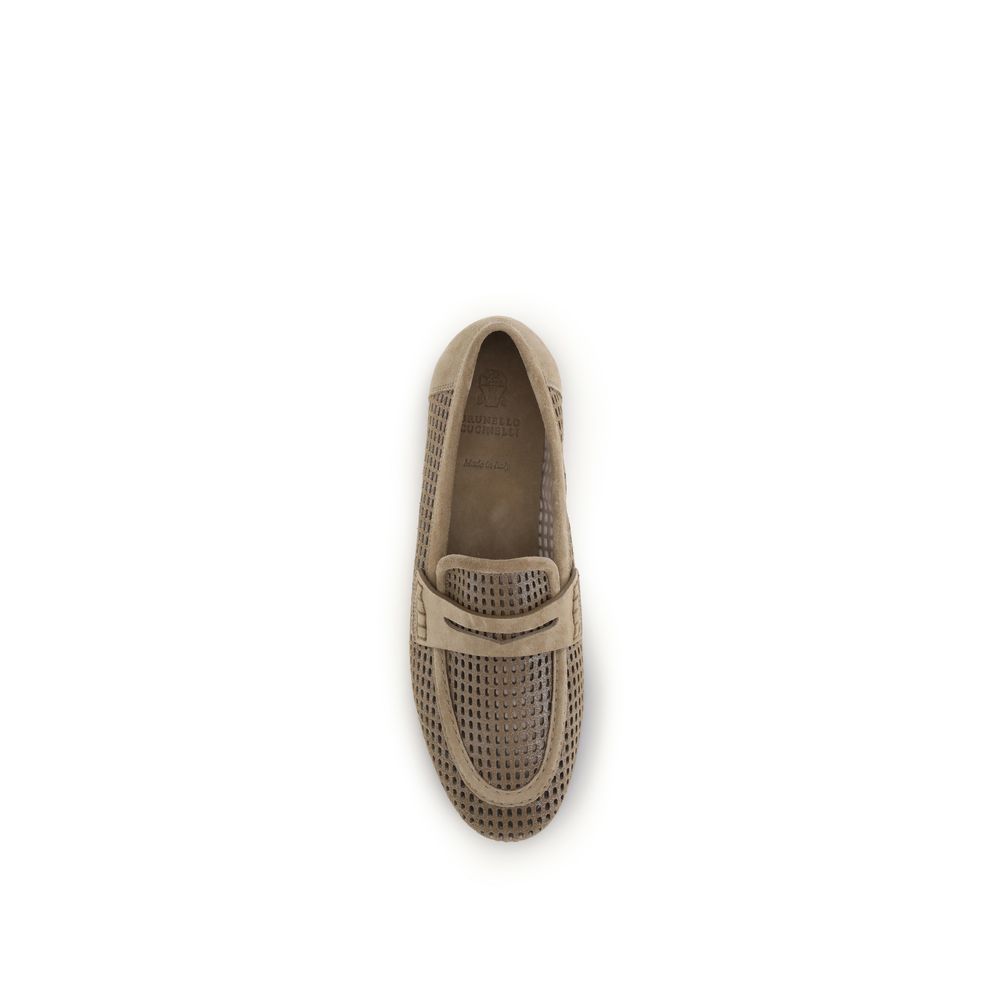 Brunello Cucinelli Beige Kalbsleder Bos Taurus Slipper